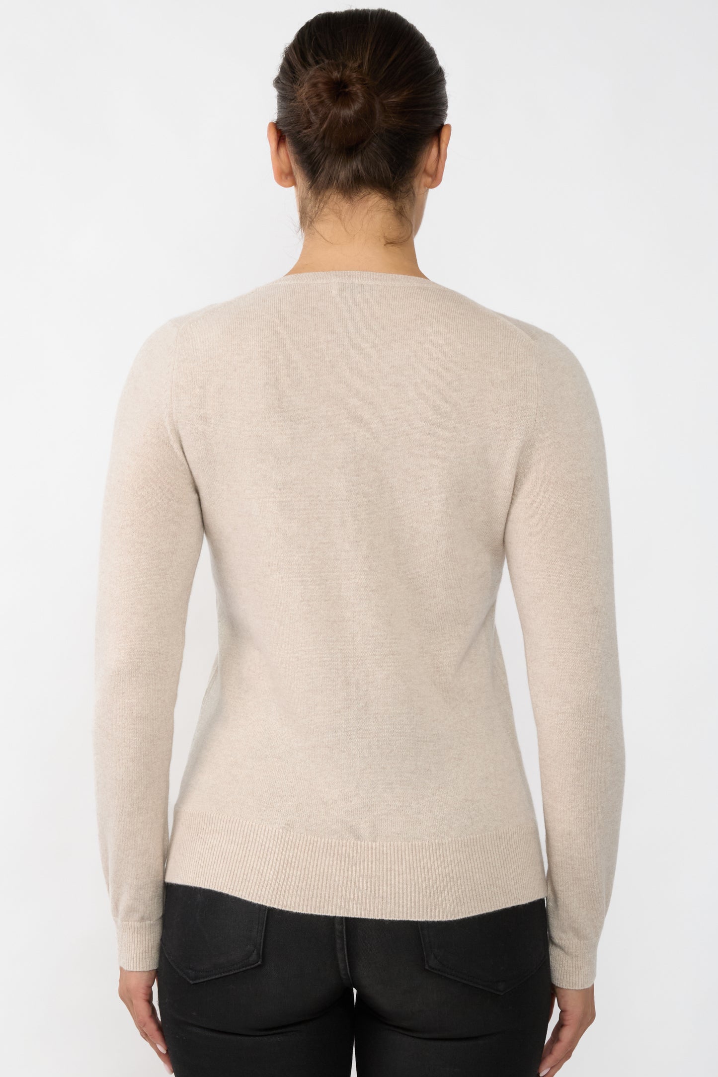 JENNIE LIU Women's 100% Pure Cashmere Long Sleeve Pullover V Neck Sweater