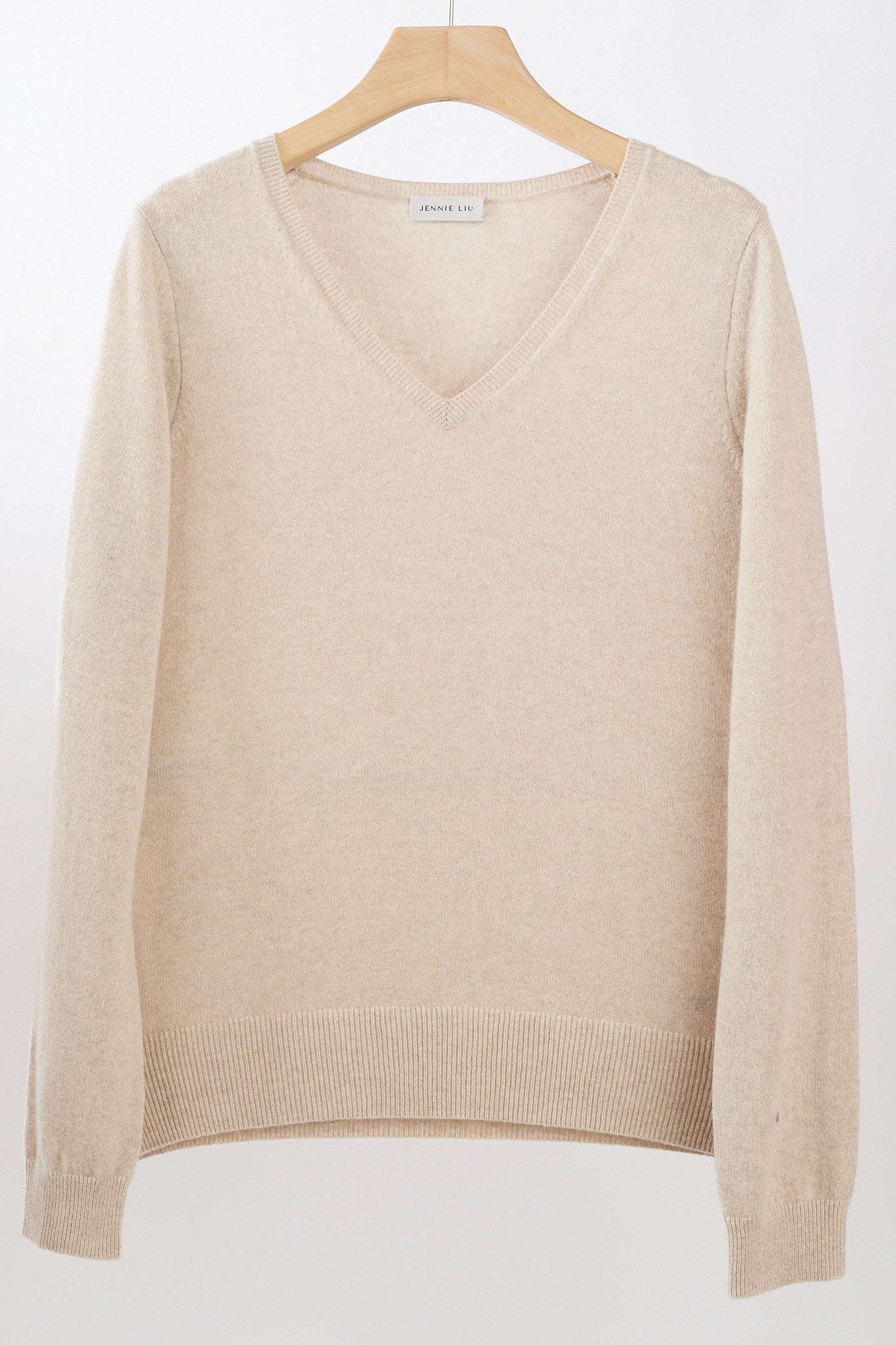 JENNIE LIU Women's 100% Pure Cashmere Long Sleeve Pullover V Neck Sweater