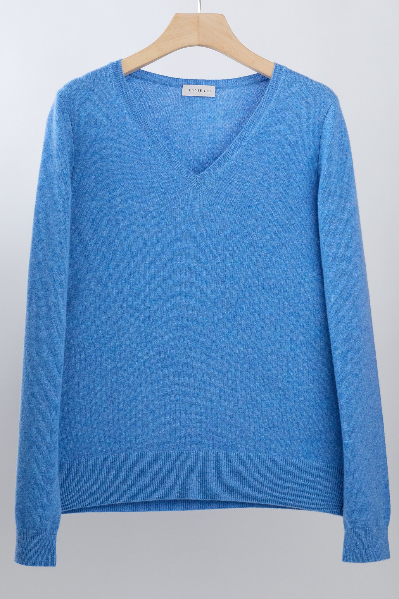 JENNIE LIU Women's 100% Pure Cashmere Long Sleeve Pullover V Neck Sweater