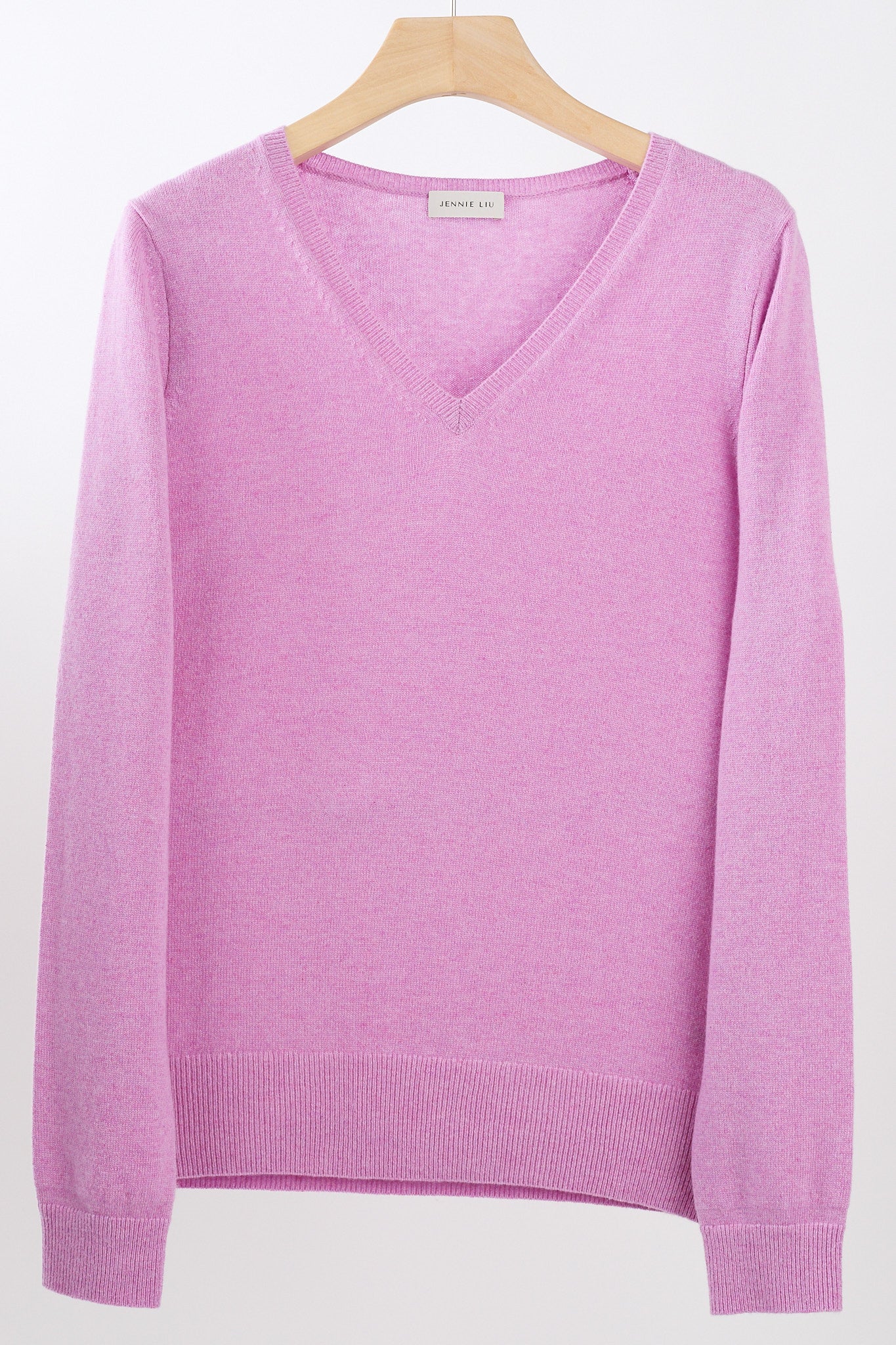 JENNIE LIU Women's 100% Pure Cashmere Long Sleeve Pullover V Neck Sweater