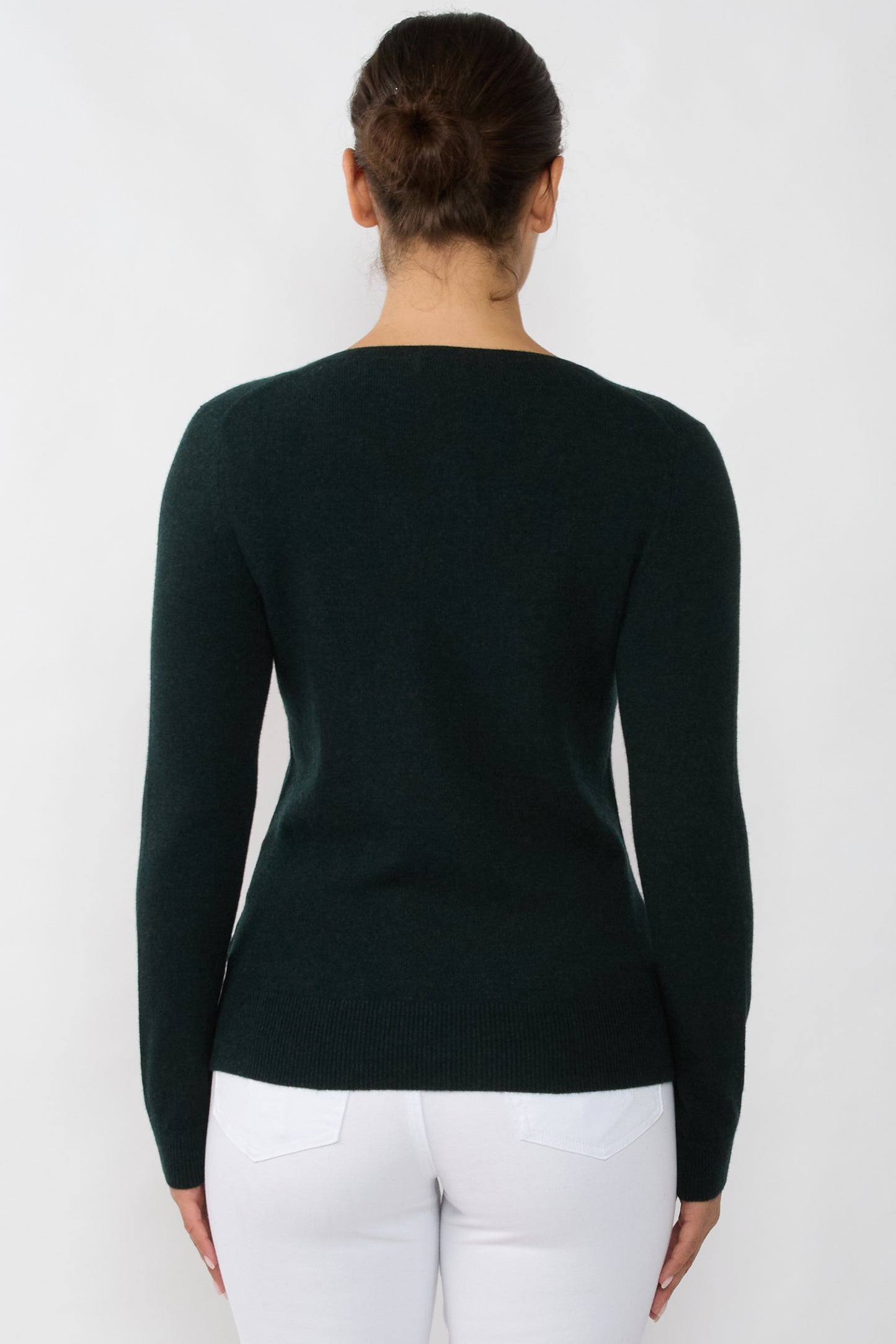 JENNIE LIU Women's 100% Pure Cashmere Long Sleeve Pullover V Neck Sweater