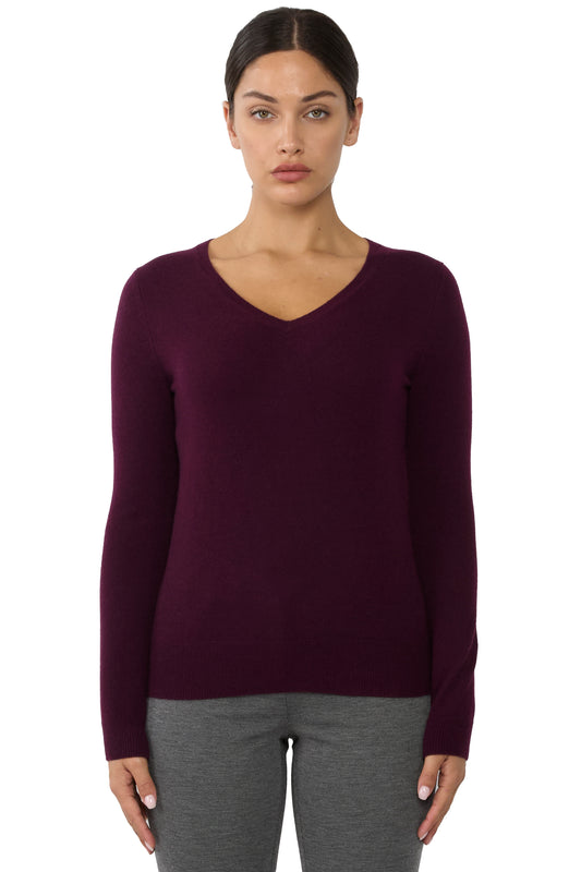 JENNIE LIU Women's 100% Pure Cashmere Long Sleeve Pullover V Neck Sweater