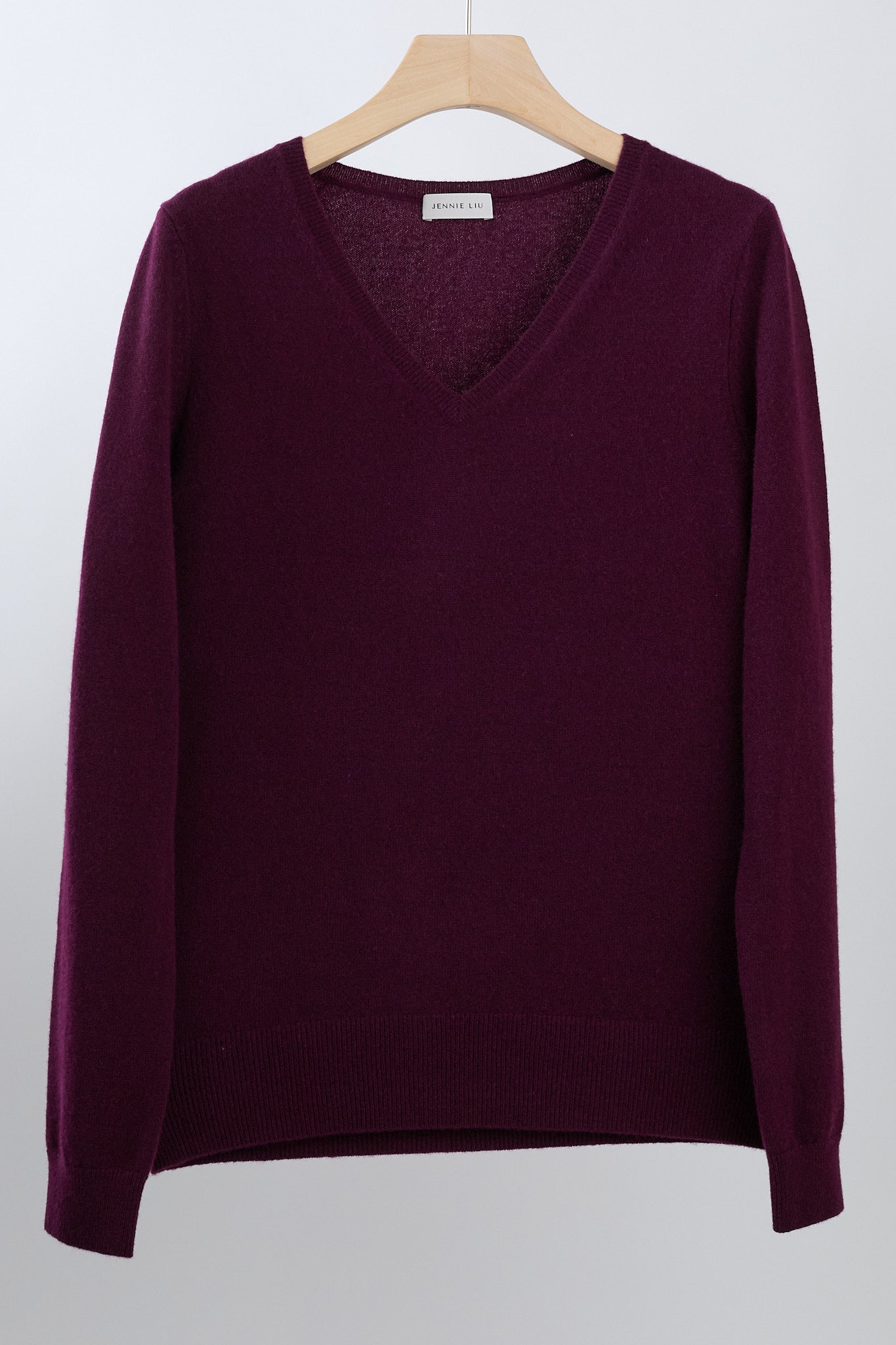 JENNIE LIU Women's 100% Pure Cashmere Long Sleeve Pullover V Neck Sweater