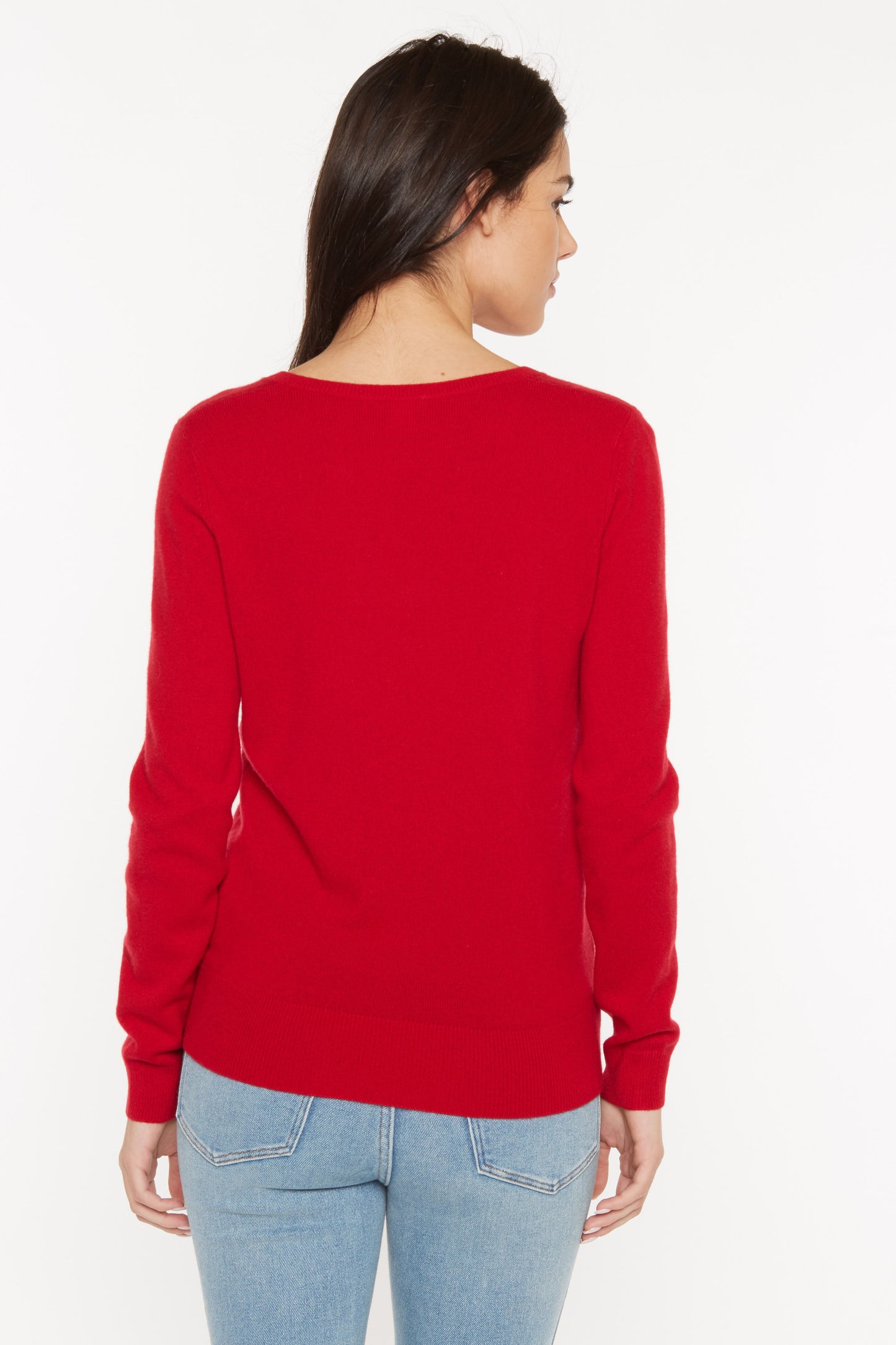 JENNIE LIU Women's 100% Pure Cashmere Long Sleeve Pullover V Neck Sweater