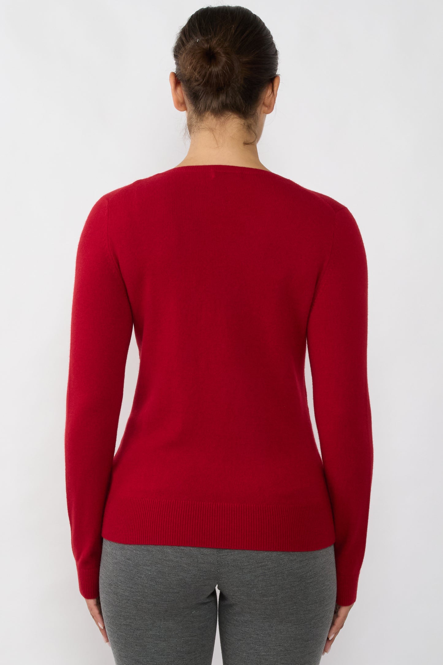 JENNIE LIU Women's 100% Pure Cashmere Long Sleeve Pullover V Neck Sweater