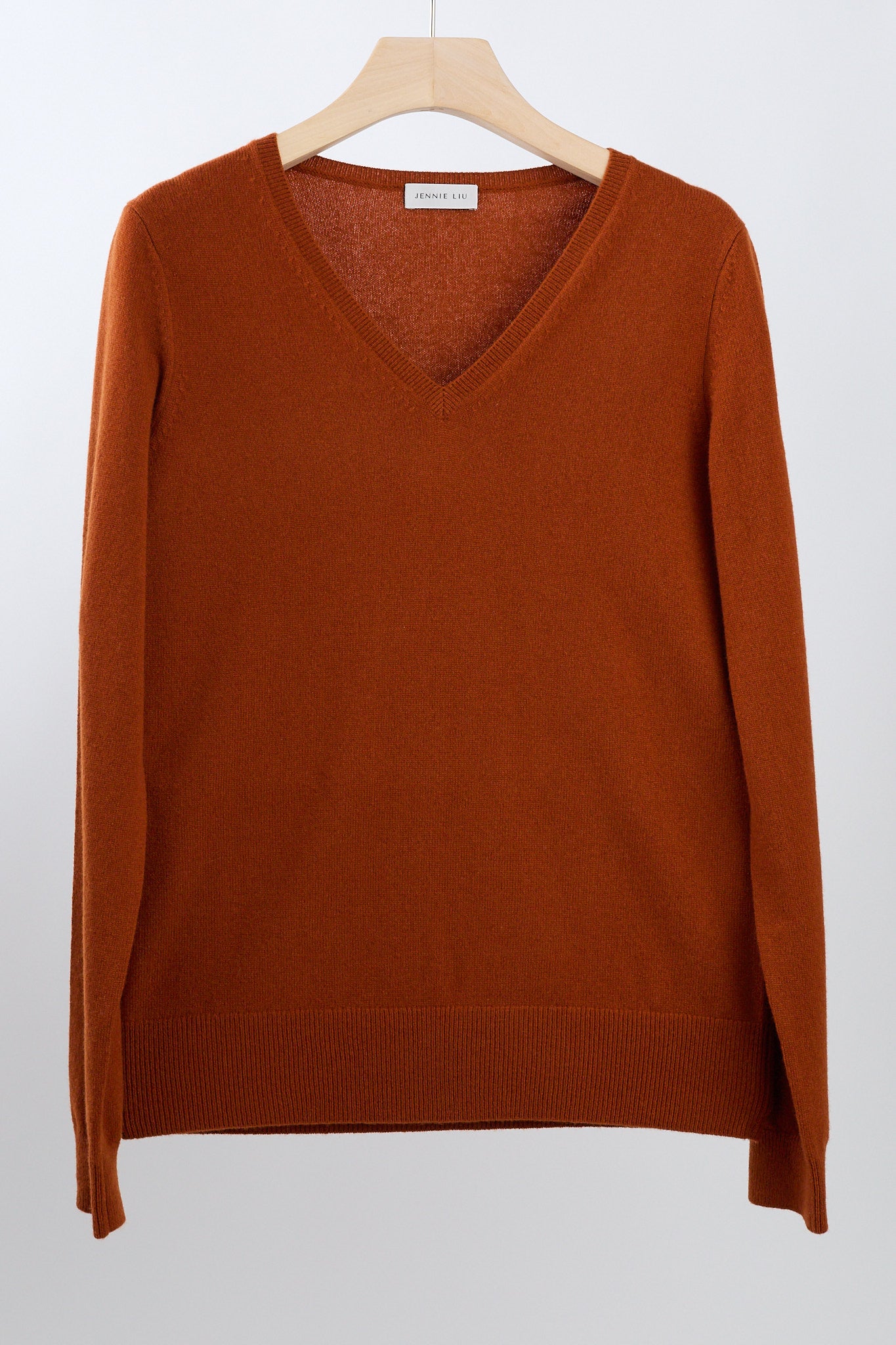 JENNIE LIU Women's 100% Pure Cashmere Long Sleeve Pullover V Neck Sweater
