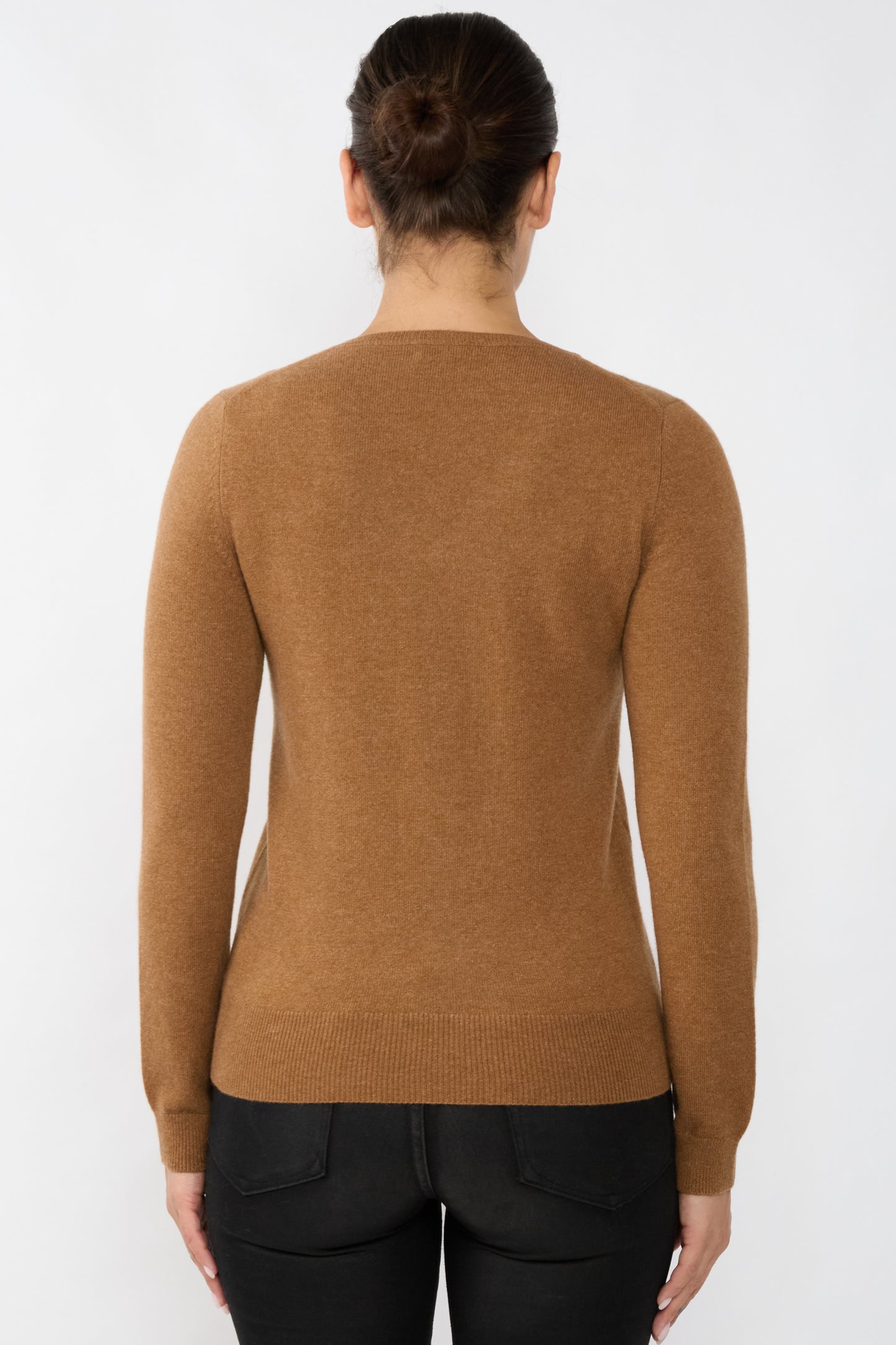 JENNIE LIU Women's 100% Pure Cashmere Long Sleeve Pullover V Neck Sweater