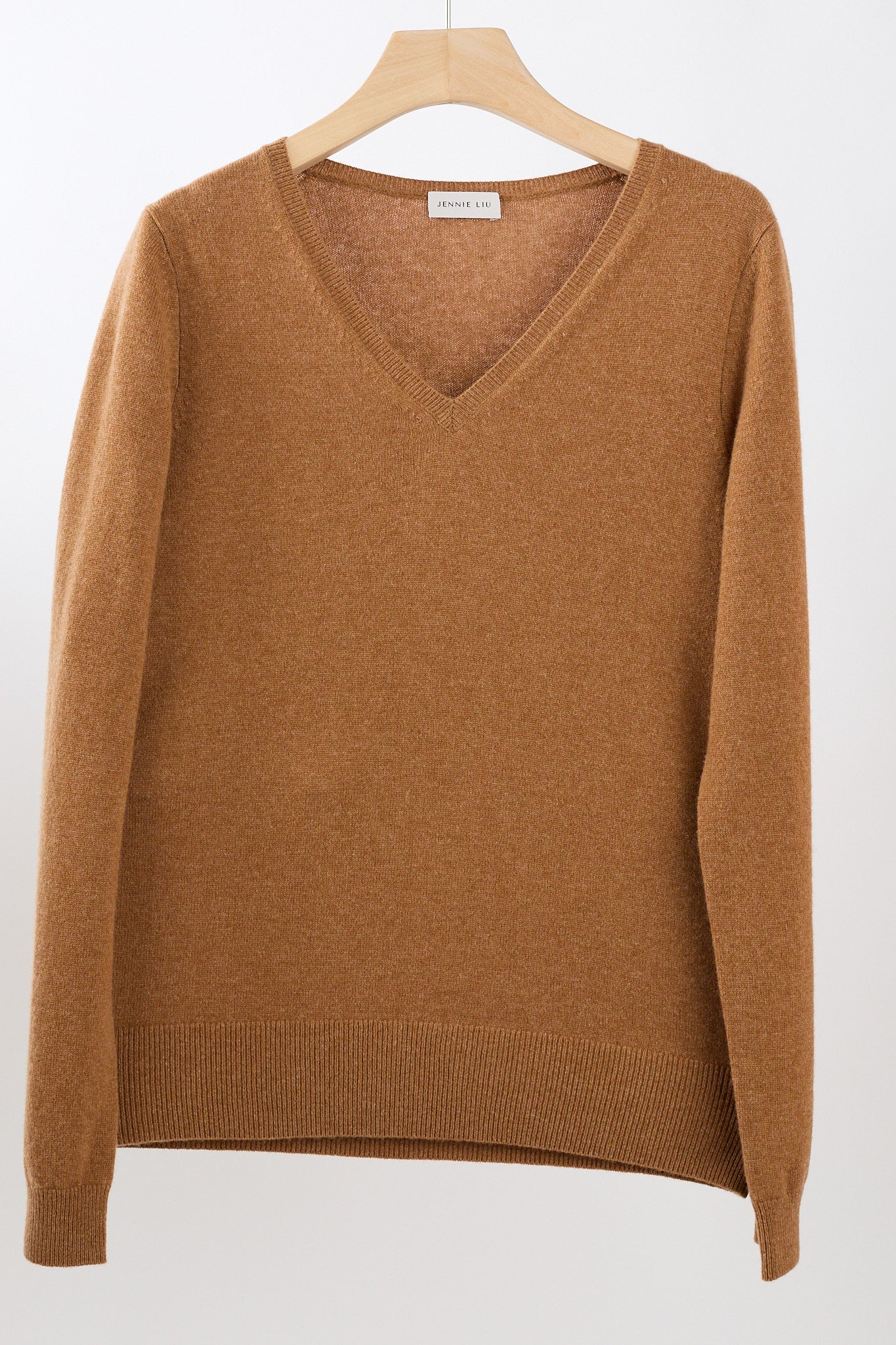 JENNIE LIU Women's 100% Pure Cashmere Long Sleeve Pullover V Neck Sweater