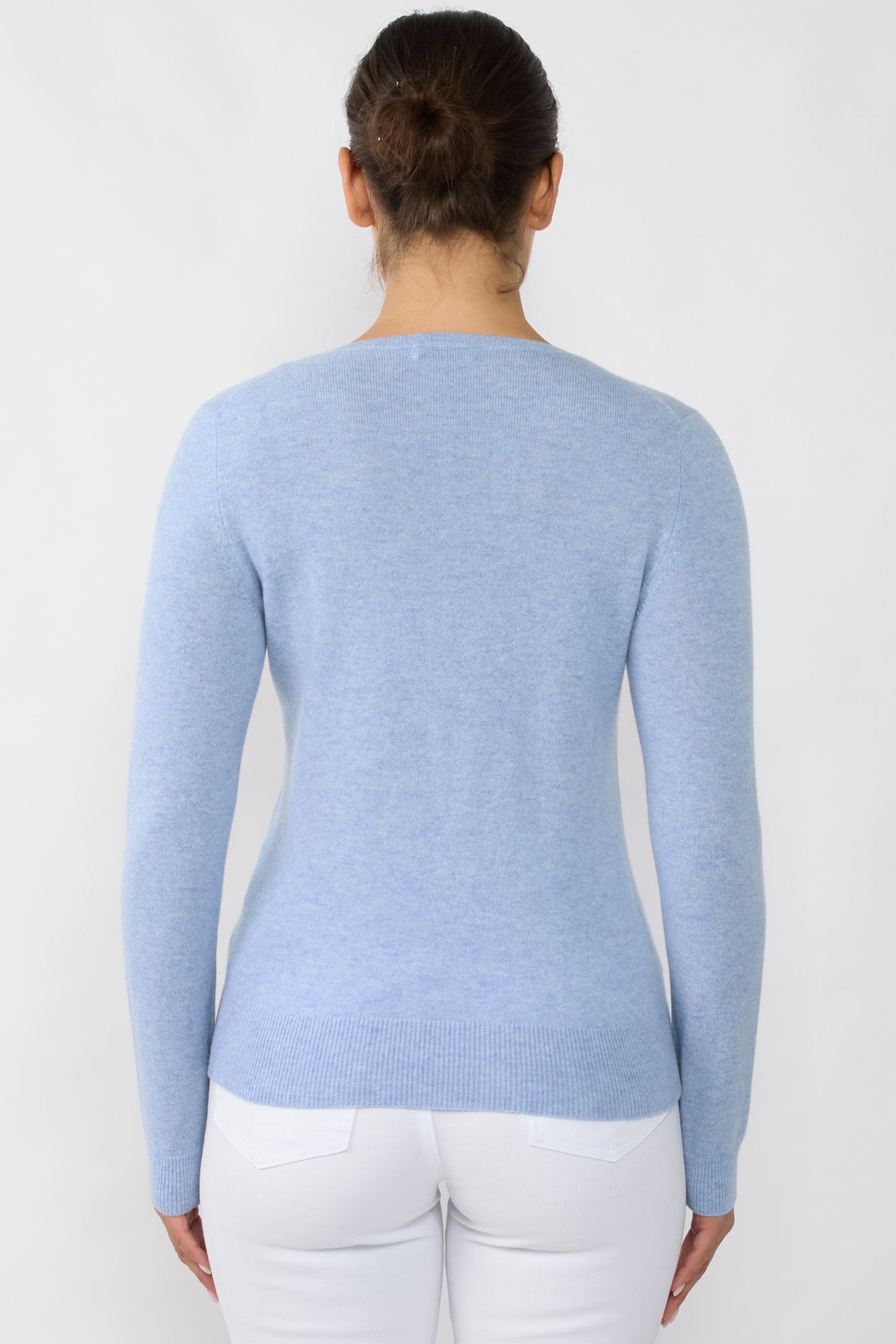 JENNIE LIU Women's 100% Pure Cashmere Long Sleeve Pullover V Neck Sweater