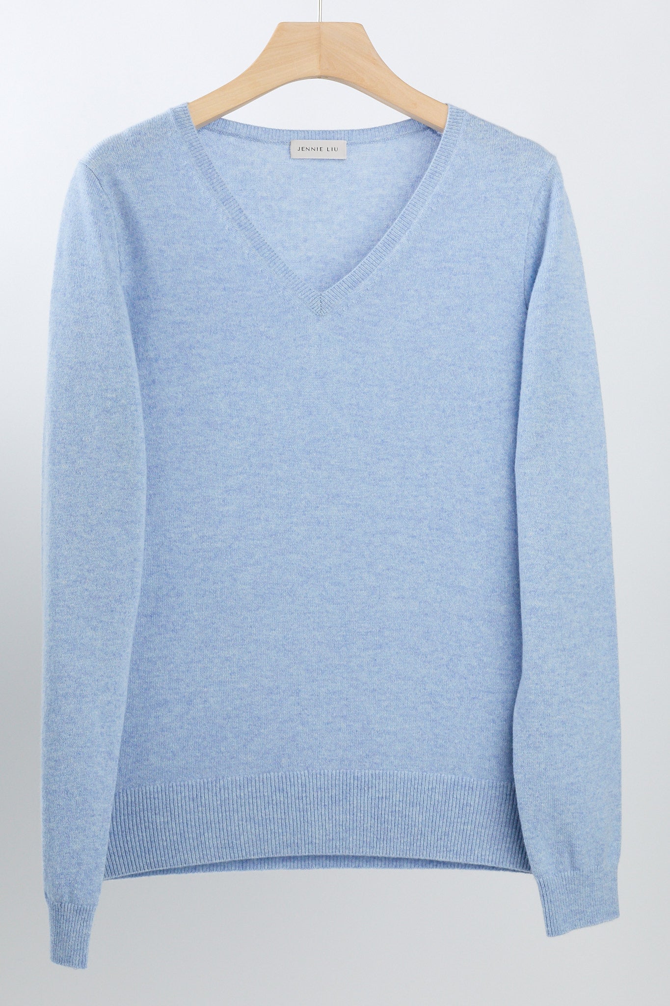 JENNIE LIU Women's 100% Pure Cashmere Long Sleeve Pullover V Neck Sweater