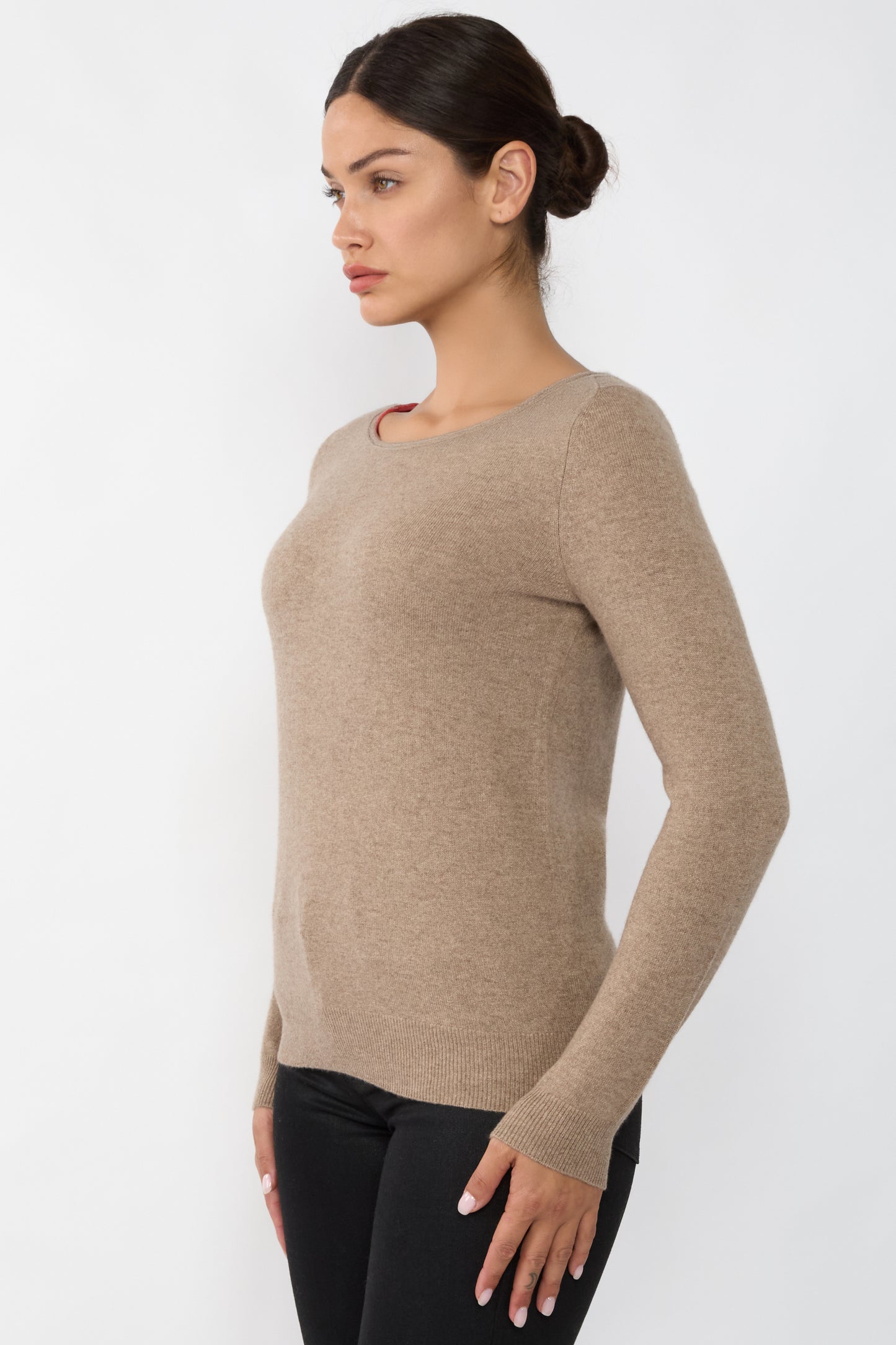 JENNIE LIU Women's 100% Pure Cashmere Long Sleeve Pullover V Neck Sweater