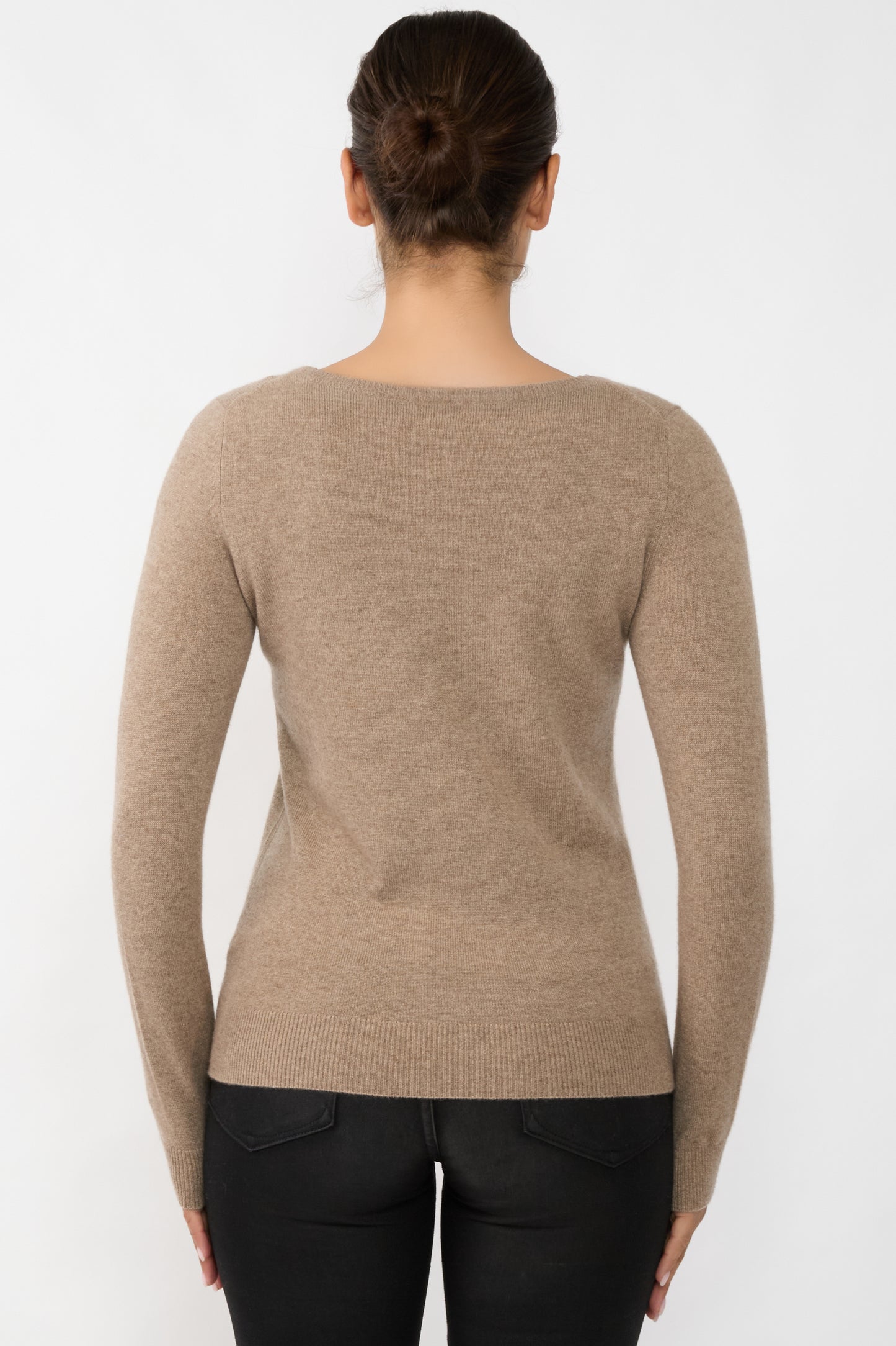 JENNIE LIU Women's 100% Pure Cashmere Long Sleeve Pullover V Neck Sweater