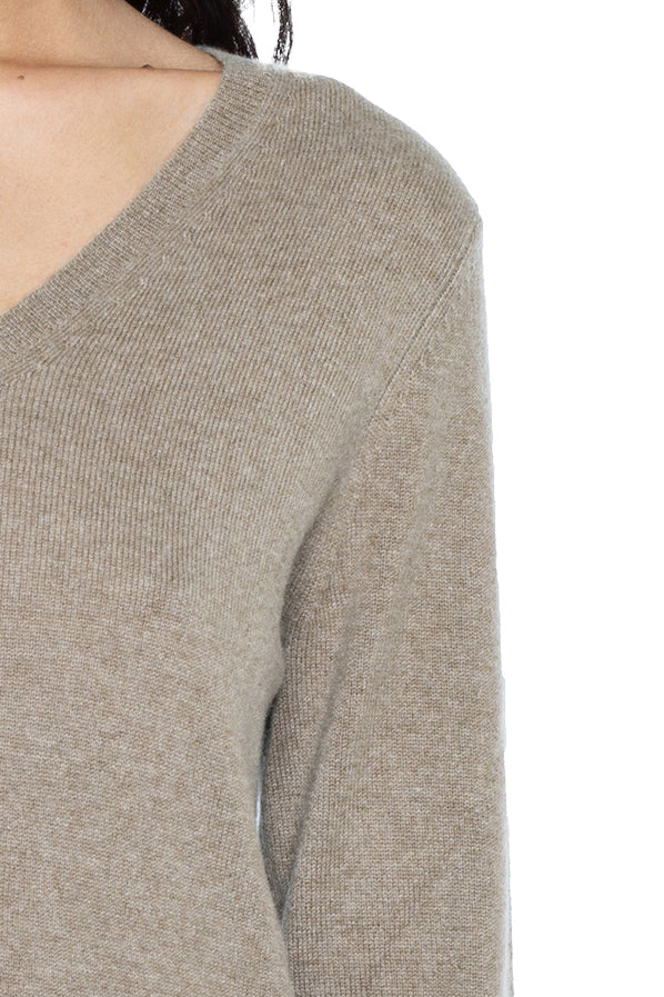 JENNIE LIU Women's 100% Pure Cashmere Long Sleeve Pullover V Neck Sweater