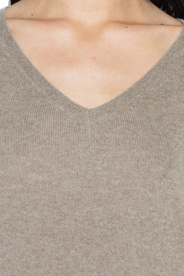 JENNIE LIU Women's 100% Pure Cashmere Long Sleeve Pullover V Neck Sweater