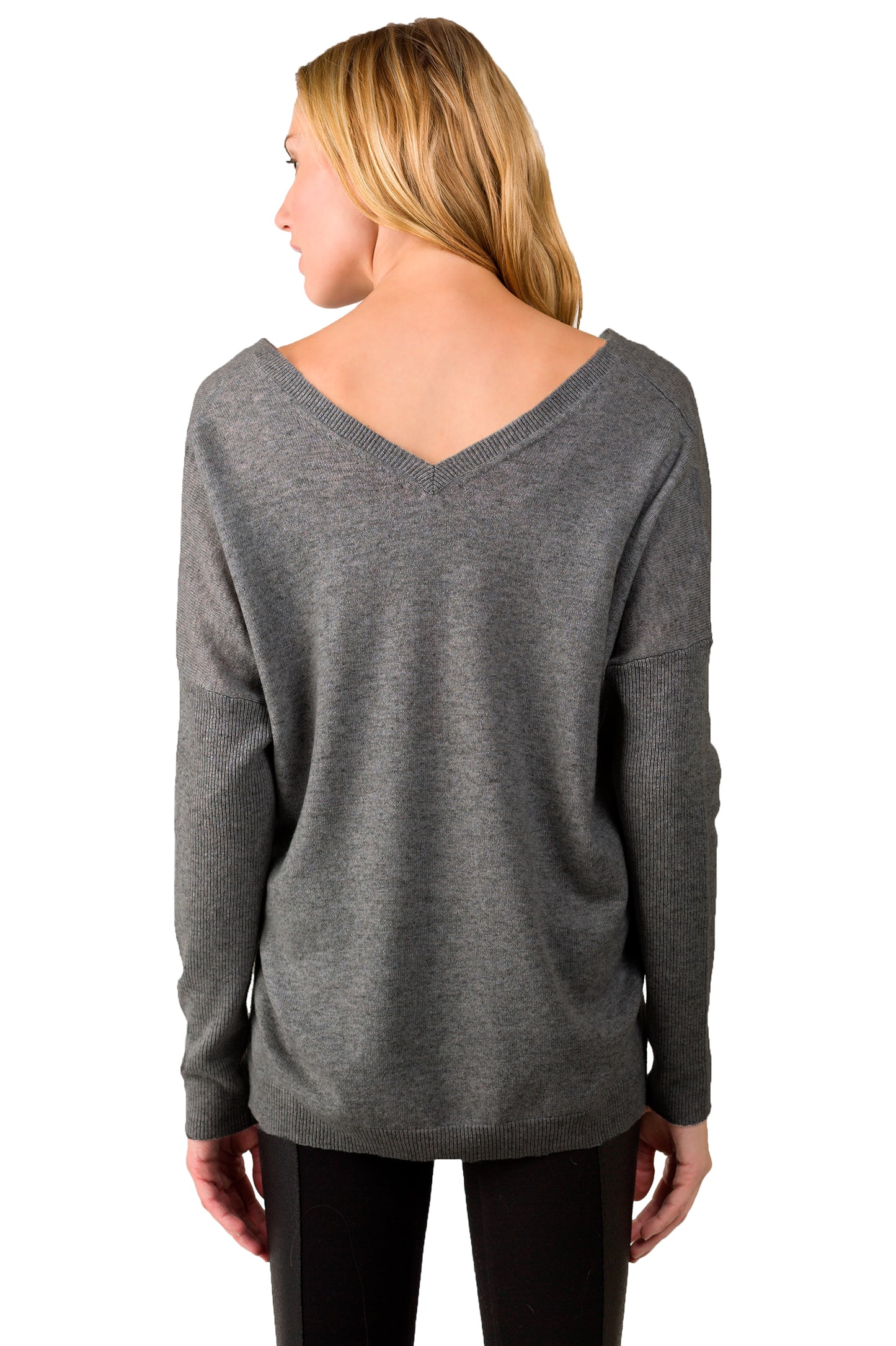 J CASHMERE Women's 100% Cashmere Slouchy Dolman Sleeve Double V Neck Sweater