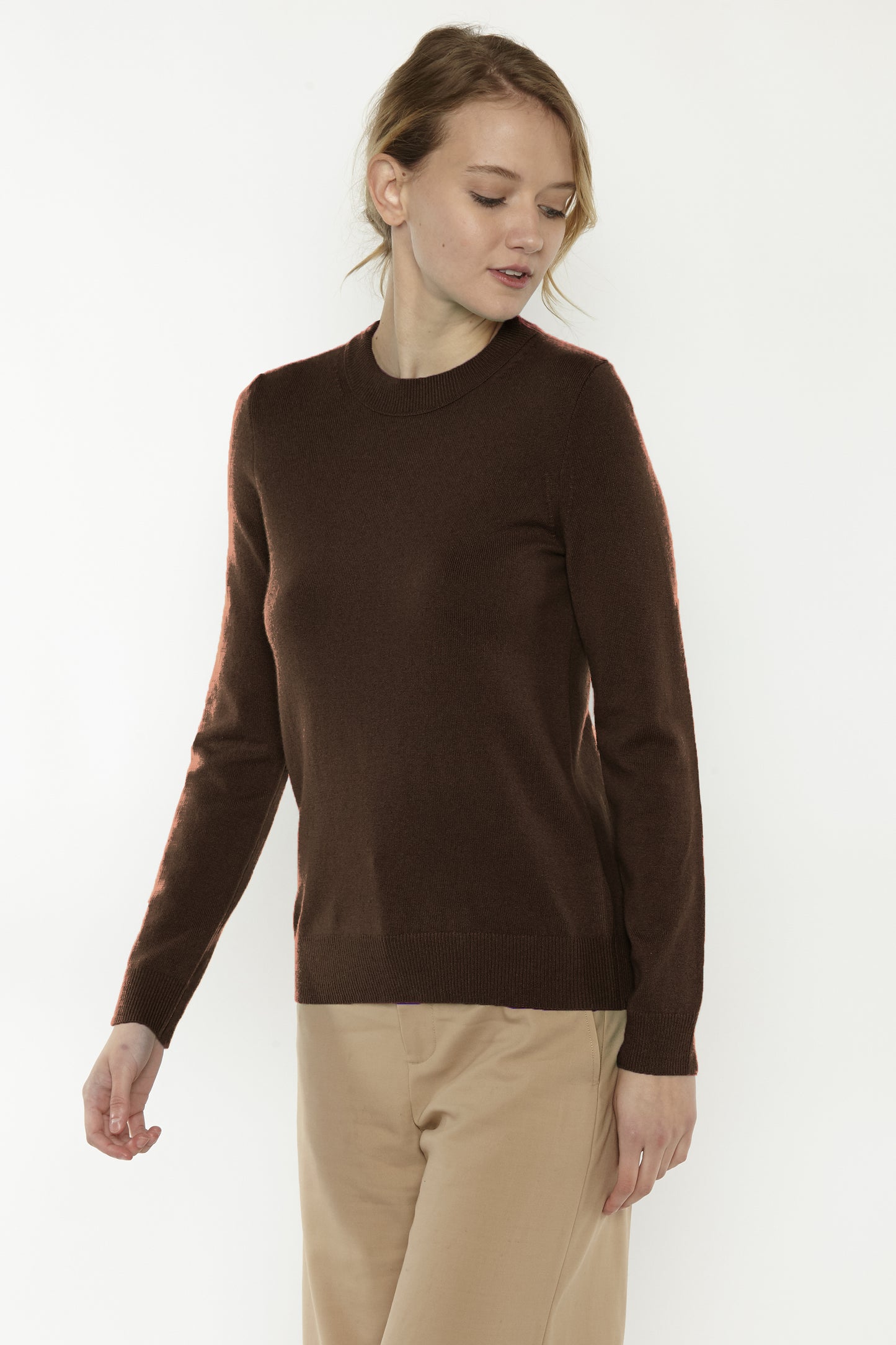 JENNIE LIU Women's 100% Pure Cashmere Long Sleeve Crew Neck Sweater