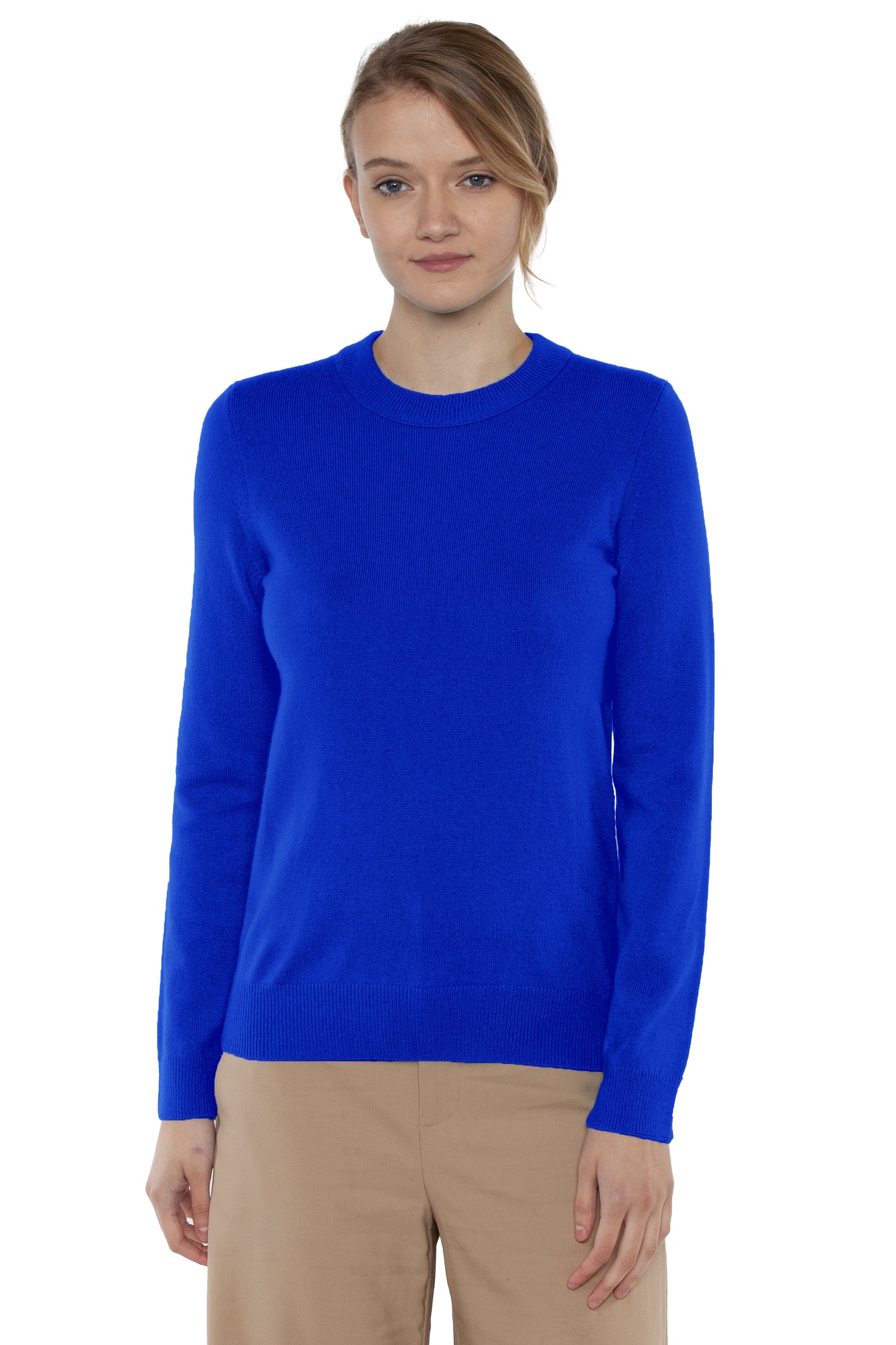 JENNIE LIU Women's 100% Cashmere Long Sleeve Crew Neck Sweater