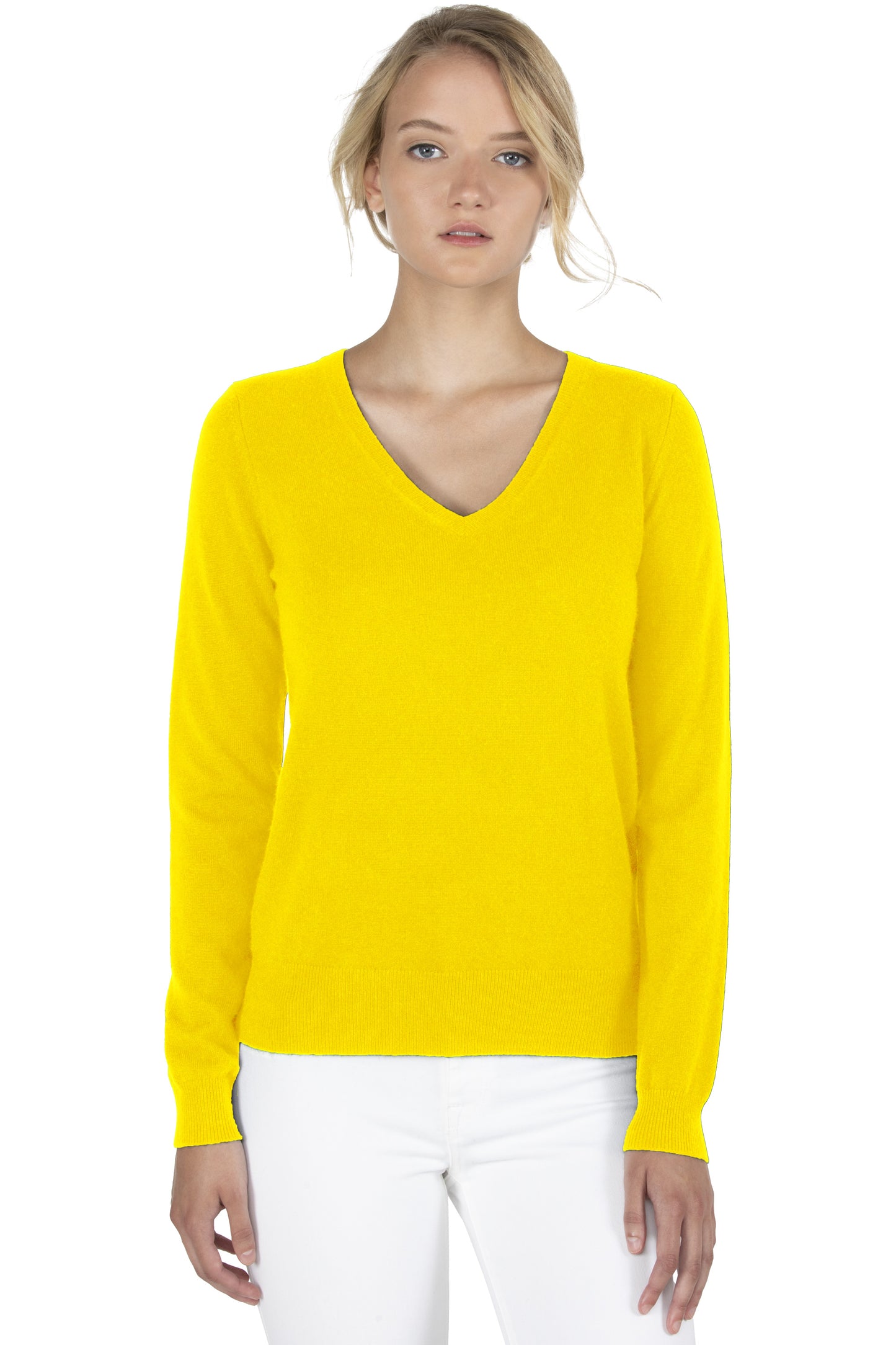 JENNIE LIU Women's 100% Pure Cashmere Long Sleeve Pullover V Neck Sweater 8160