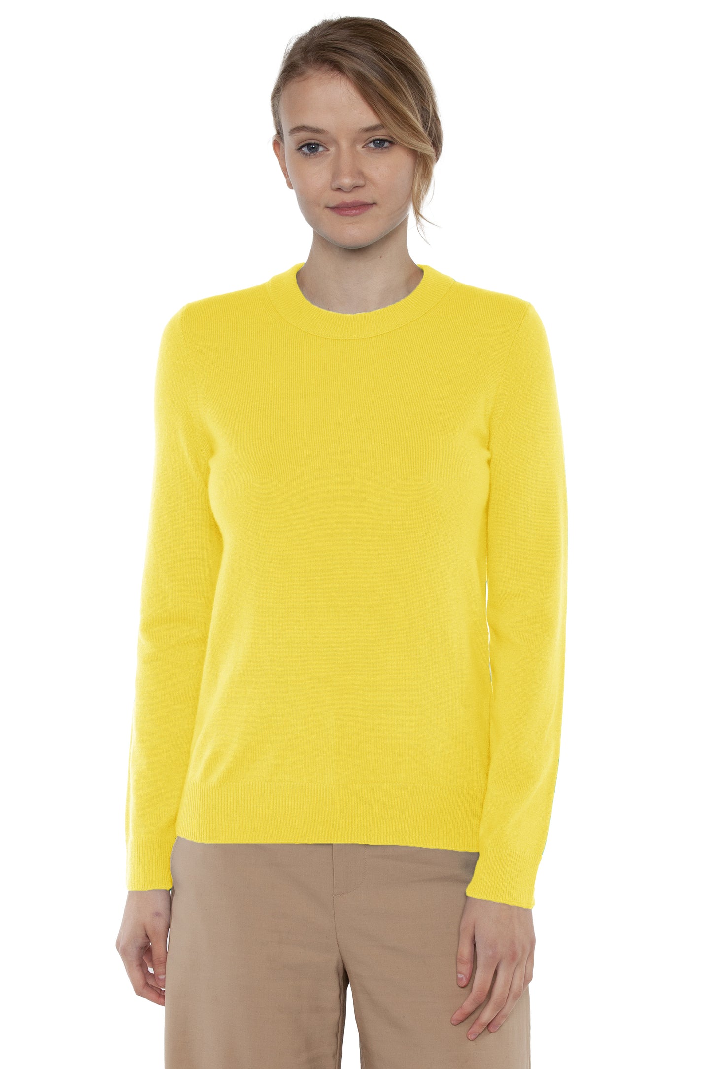 JENNIE LIU Women's 100% Cashmere Long Sleeve Crew Neck Sweater