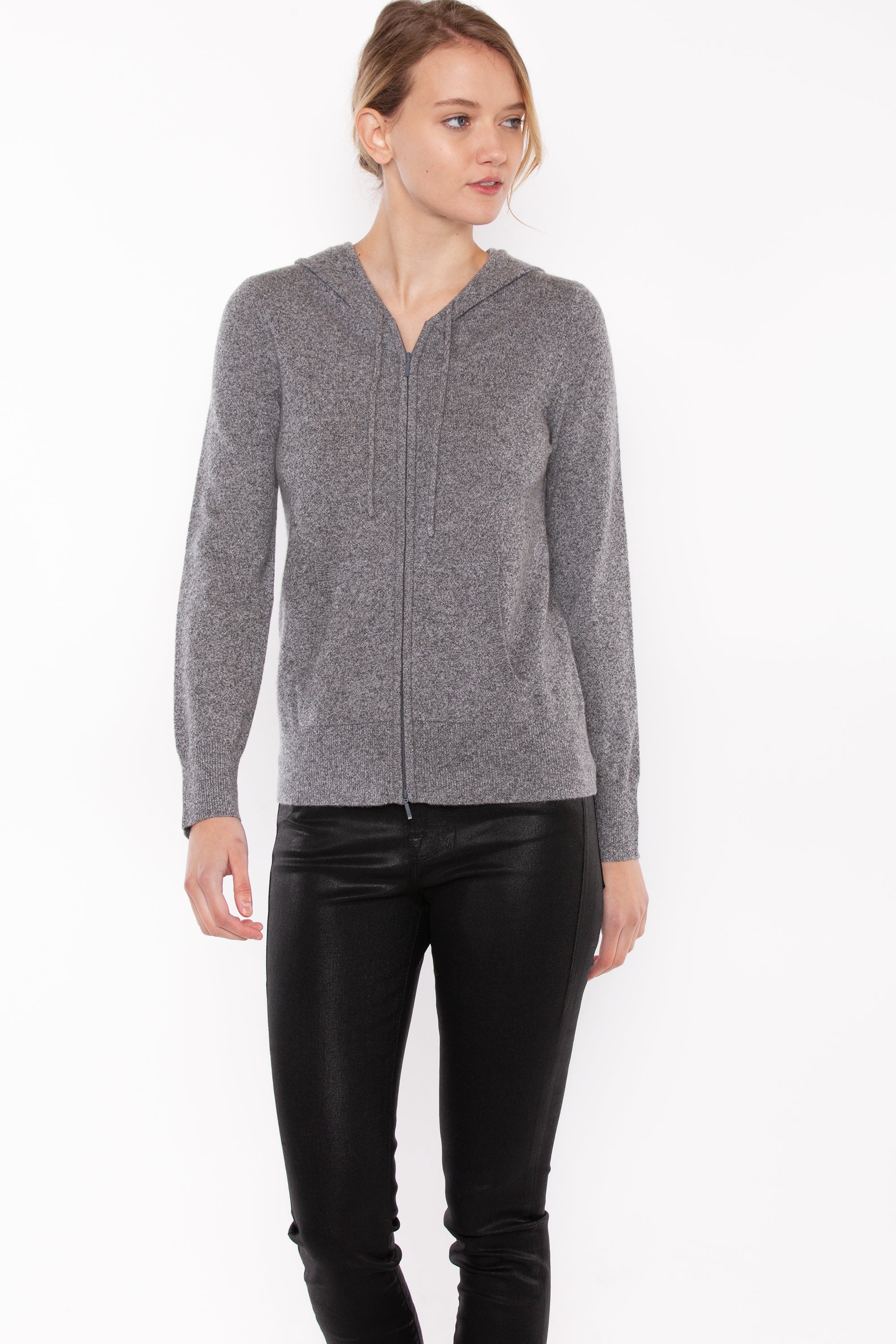Cardigan Con Cappuccio In Cashmere 100% JENNIE LIU - Cerniera Doppia, Blu Navy (S)