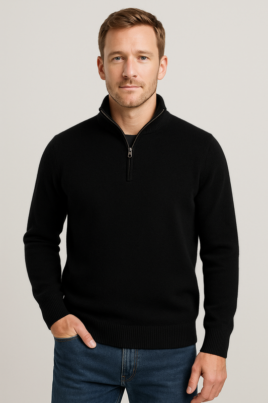 JENNIE LIU Men's 100% Cashmere Quarter Zip Sweater | Ultra-Soft, Breathable Knit for Golf & Cold Weather