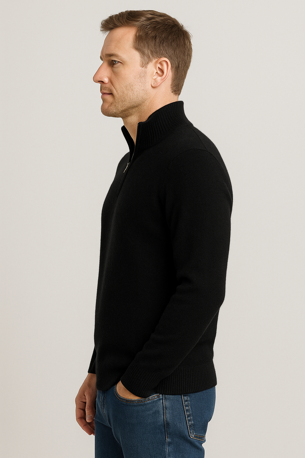 JENNIE LIU Men's 100% Cashmere Quarter Zip Sweater | Ultra-Soft, Breathable Knit for Golf & Cold Weather