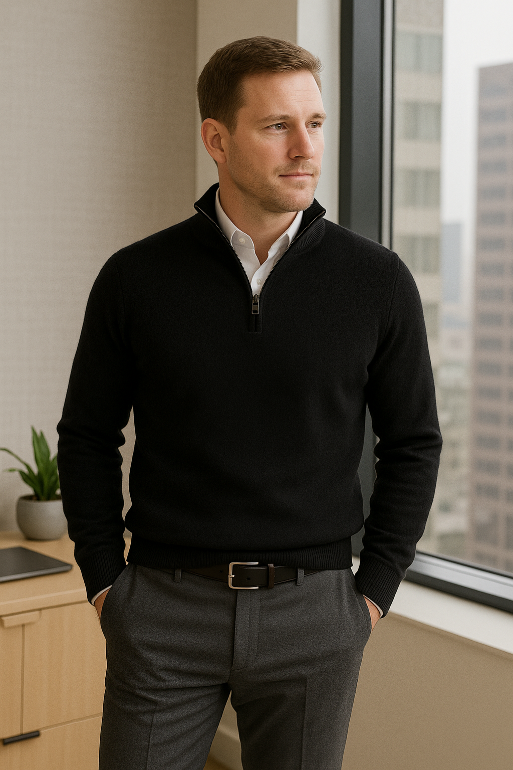 JENNIE LIU Men's 100% Cashmere Quarter Zip Sweater | Ultra-Soft, Breathable Knit for Golf & Cold Weather