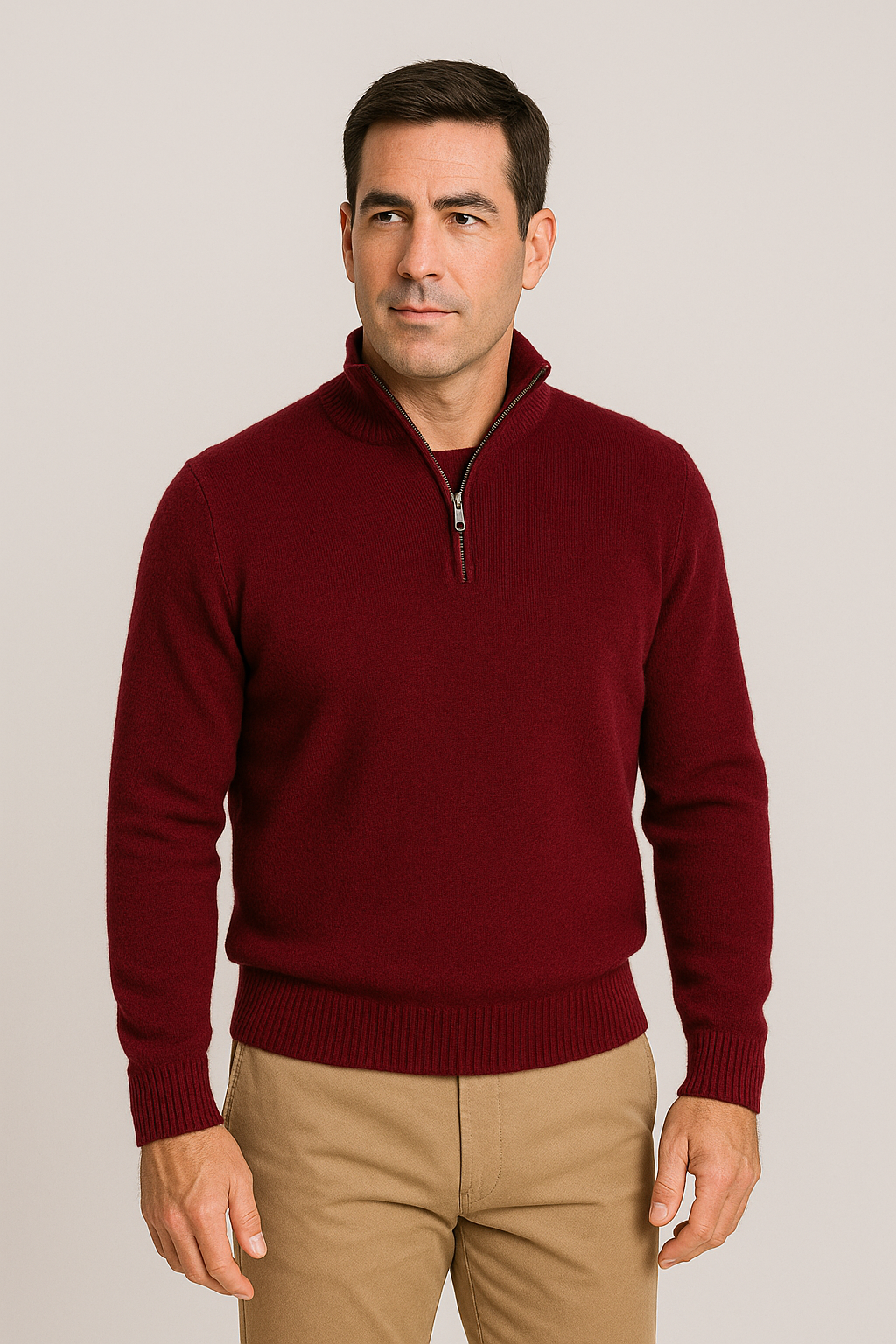 JENNIE LIU Men's 100% Cashmere Quarter Zip Sweater | Ultra-Soft, Breathable Knit for Golf & Cold Weather