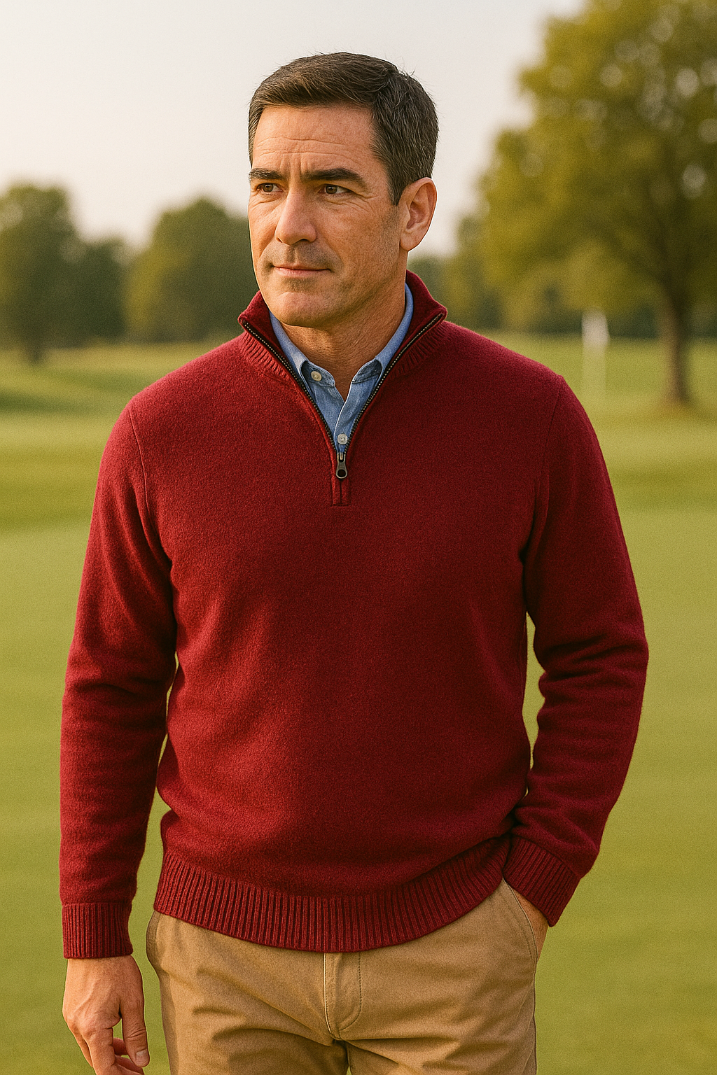 JENNIE LIU Men's 100% Cashmere Quarter Zip Sweater | Ultra-Soft, Breathable Knit for Golf & Cold Weather