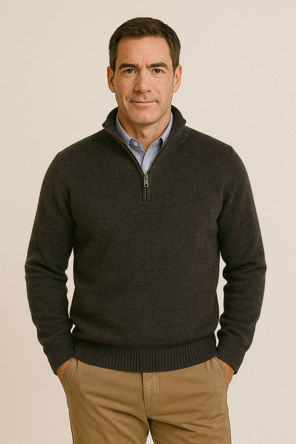 JENNIE LIU Men's 100% Cashmere Quarter Zip Sweater | Ultra-Soft, Breathable Knit for Golf & Cold Weather