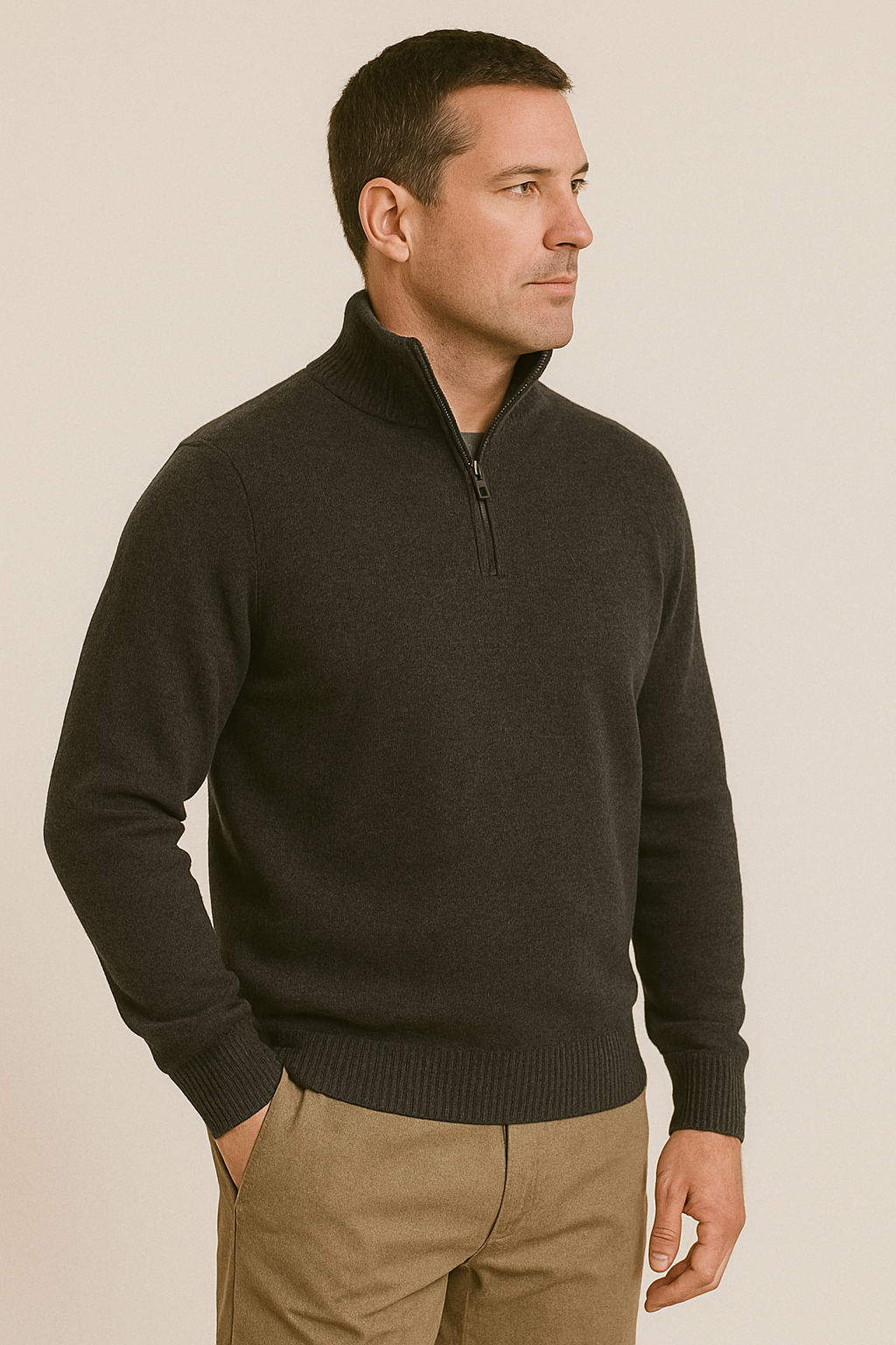 JENNIE LIU Men's 100% Cashmere Quarter Zip Sweater | Ultra-Soft, Breathable Knit for Golf & Cold Weather