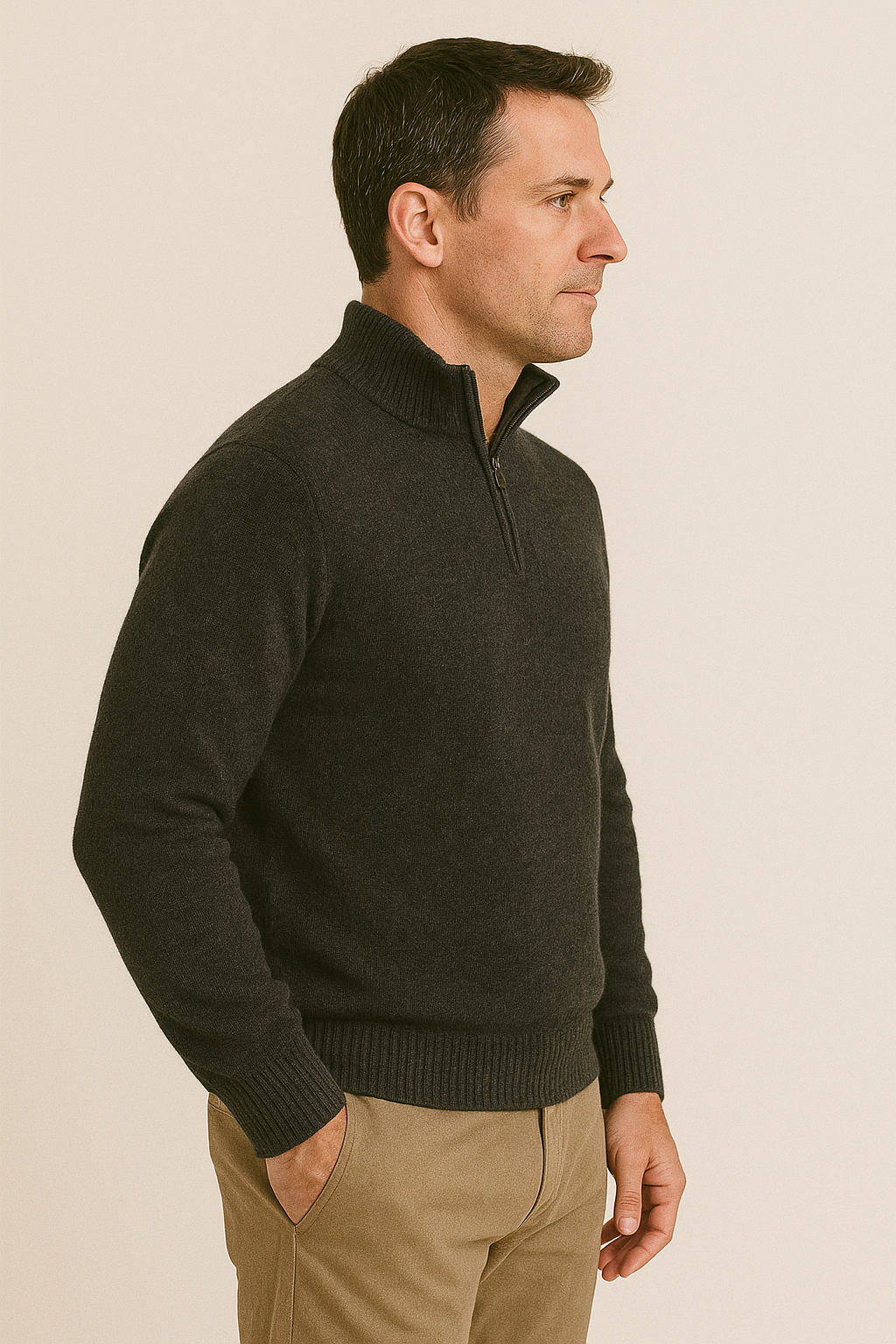 JENNIE LIU Men's 100% Cashmere Quarter Zip Sweater | Ultra-Soft, Breathable Knit for Golf & Cold Weather