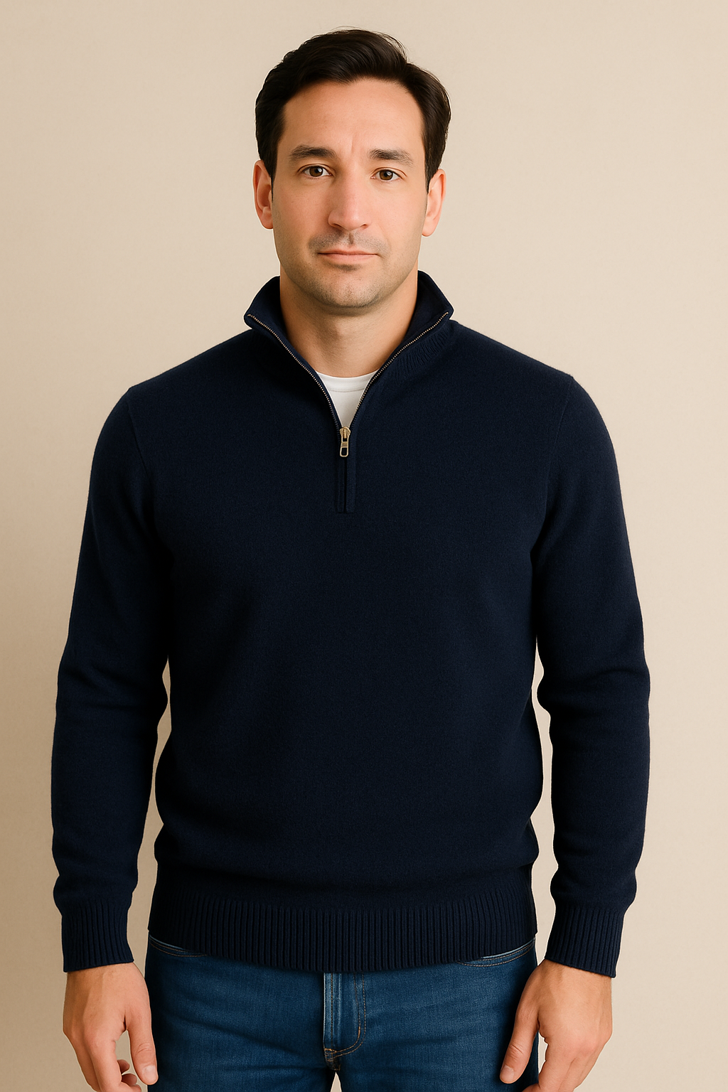 JENNIE LIU Men's 100% Cashmere Quarter Zip Sweater | Ultra-Soft, Breathable Knit for Golf & Cold Weather