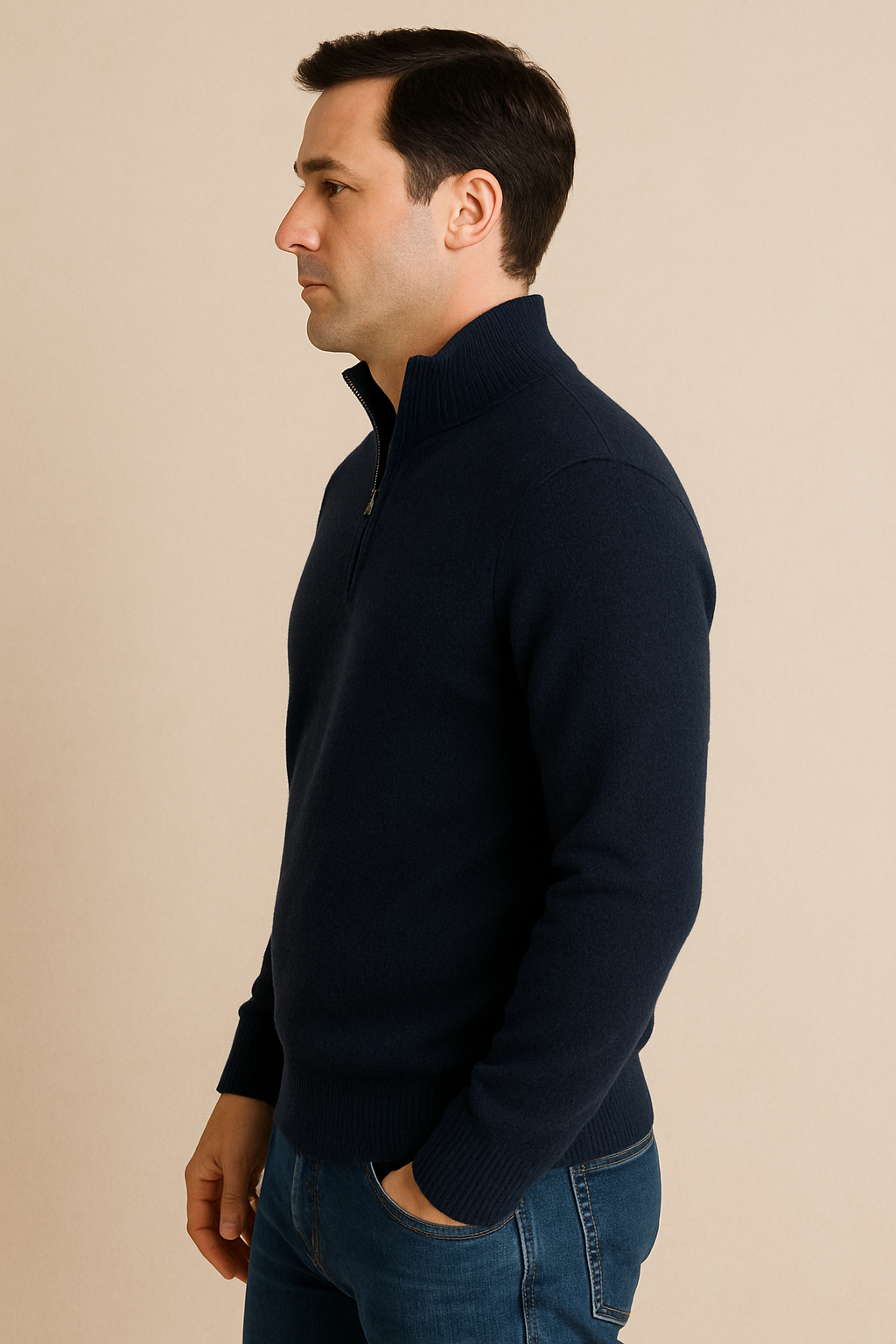 JENNIE LIU Men's 100% Cashmere Quarter Zip Sweater | Ultra-Soft, Breathable Knit for Golf & Cold Weather