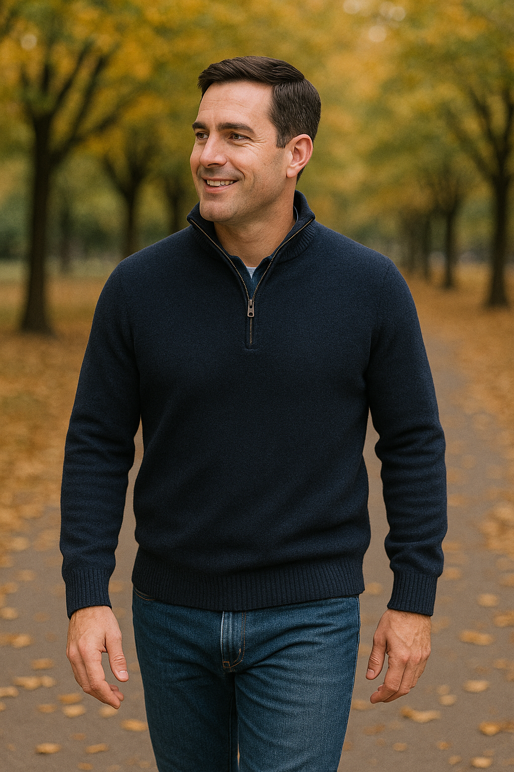 JENNIE LIU Men's 100% Cashmere Quarter Zip Sweater | Ultra-Soft, Breathable Knit for Golf & Cold Weather