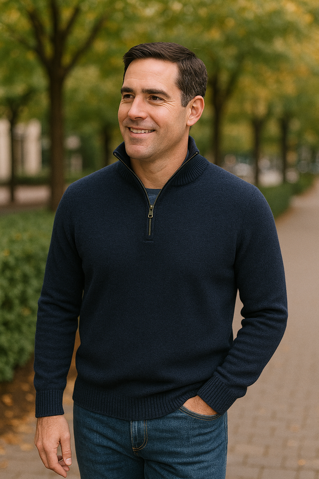 JENNIE LIU Men's 100% Cashmere Quarter Zip Sweater | Ultra-Soft, Breathable Knit for Golf & Cold Weather
