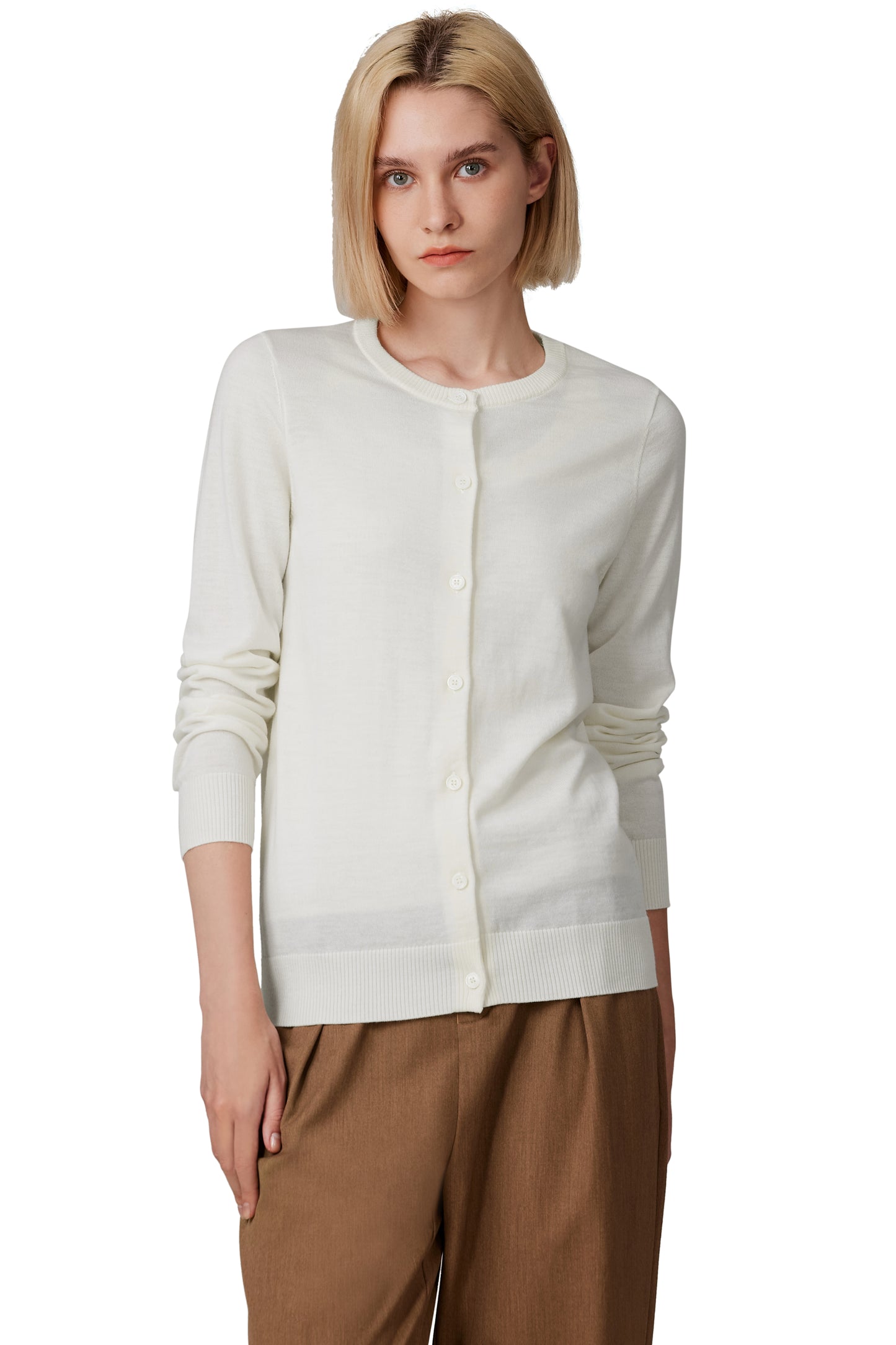 JENNIE LIU Women's 100% Merino Wool Light Weight Cardigan | Ultra Soft Fine-gauge Sweaters for Women | Machine Washable