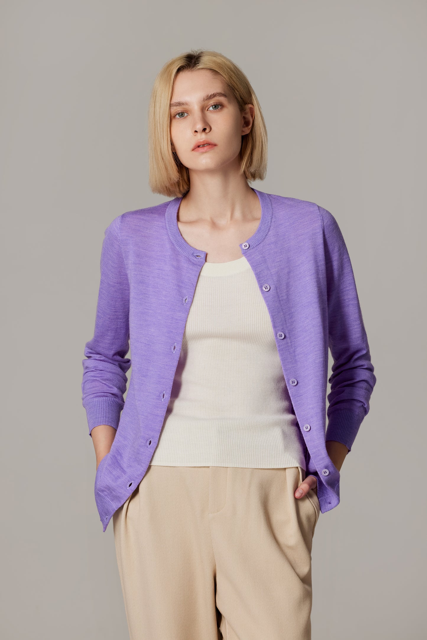 JENNIE LIU Women's 100% Merino Wool Light Weight Cardigan | Ultra Soft Fine-gauge Sweaters for Women | Machine Washable