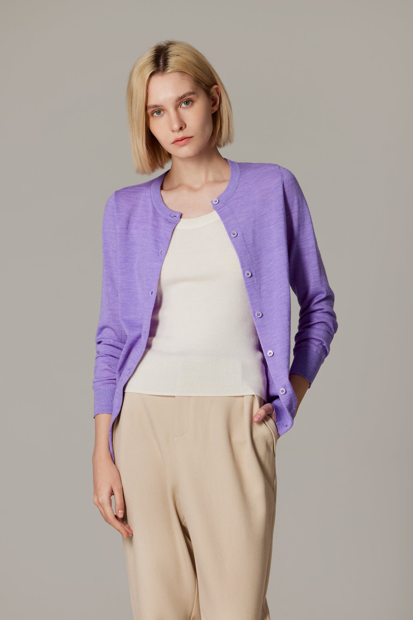 JENNIE LIU Women's 100% Merino Wool Light Weight Cardigan | Ultra Soft Fine-gauge Sweaters for Women | Machine Washable