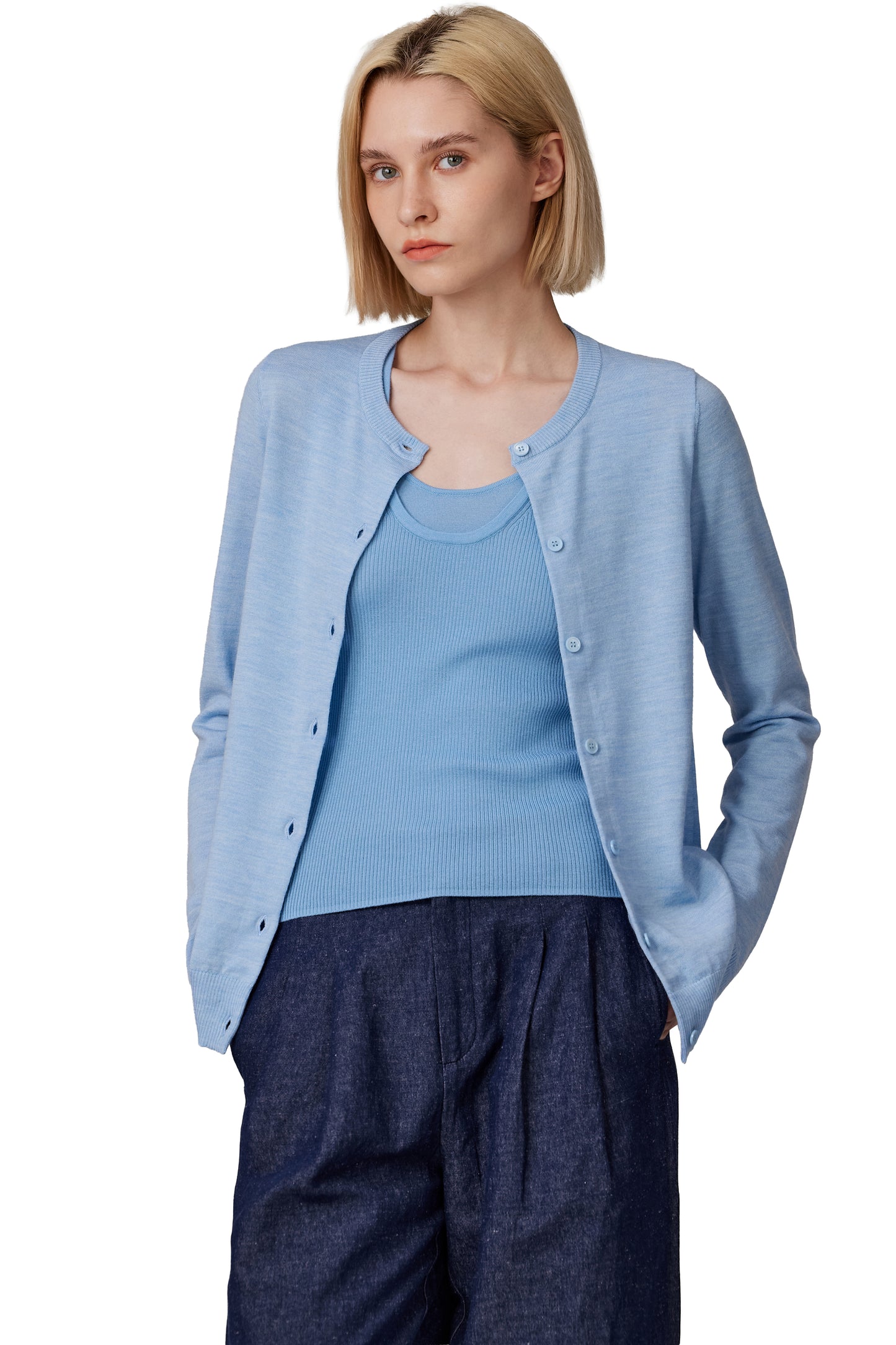 JENNIE LIU Women's 100% Merino Wool Light Weight Cardigan | Ultra Soft Fine-gauge Sweaters for Women | Machine Washable