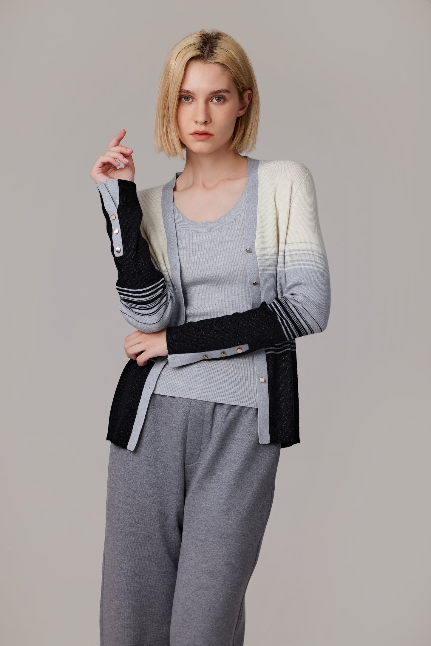 JENNIE LIU Womens Lurex Wool Cardigan | Metallic Button Up V Neck Sweater | Ultra Soft Ribbed Shimmer Knit | Machine Washable Cardigan Sweaters for Women