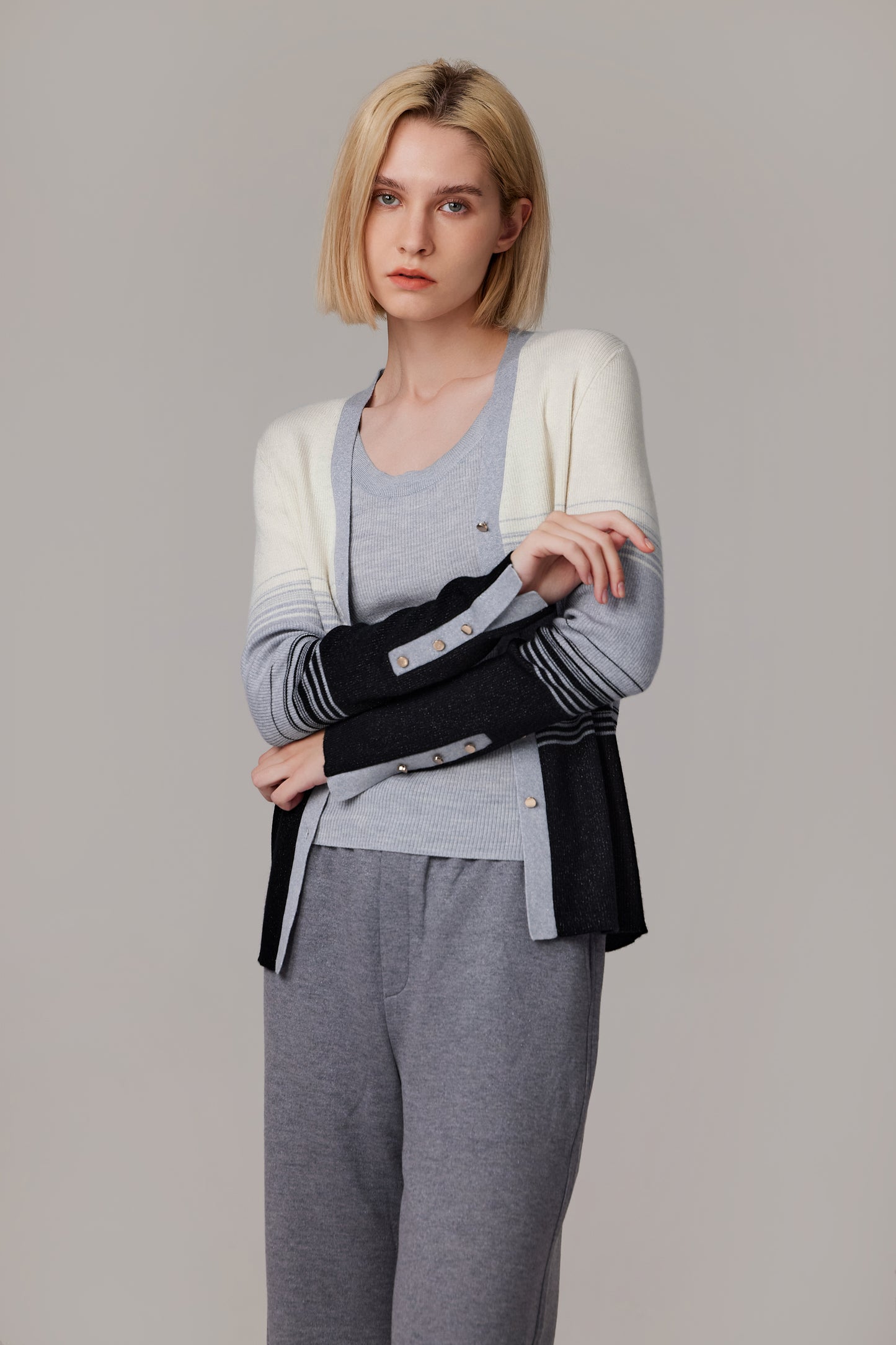 JENNIE LIU Womens Lurex Wool Cardigan | Metallic Button Up V Neck Sweater | Ultra Soft Ribbed Shimmer Knit | Machine Washable Cardigan Sweaters for Women