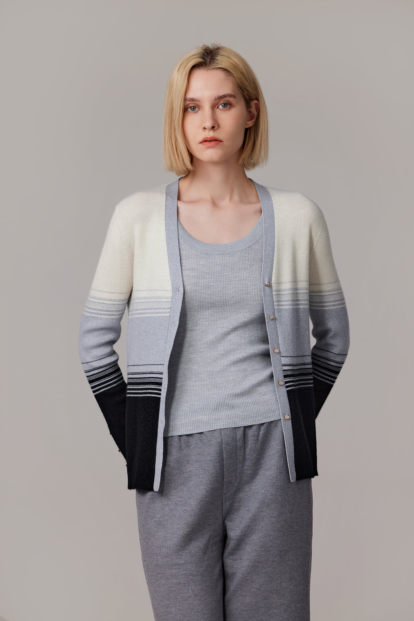 JENNIE LIU Womens Lurex Wool Cardigan | Metallic Button Up V Neck Sweater | Ultra Soft Ribbed Shimmer Knit | Machine Washable Cardigan Sweaters for Women