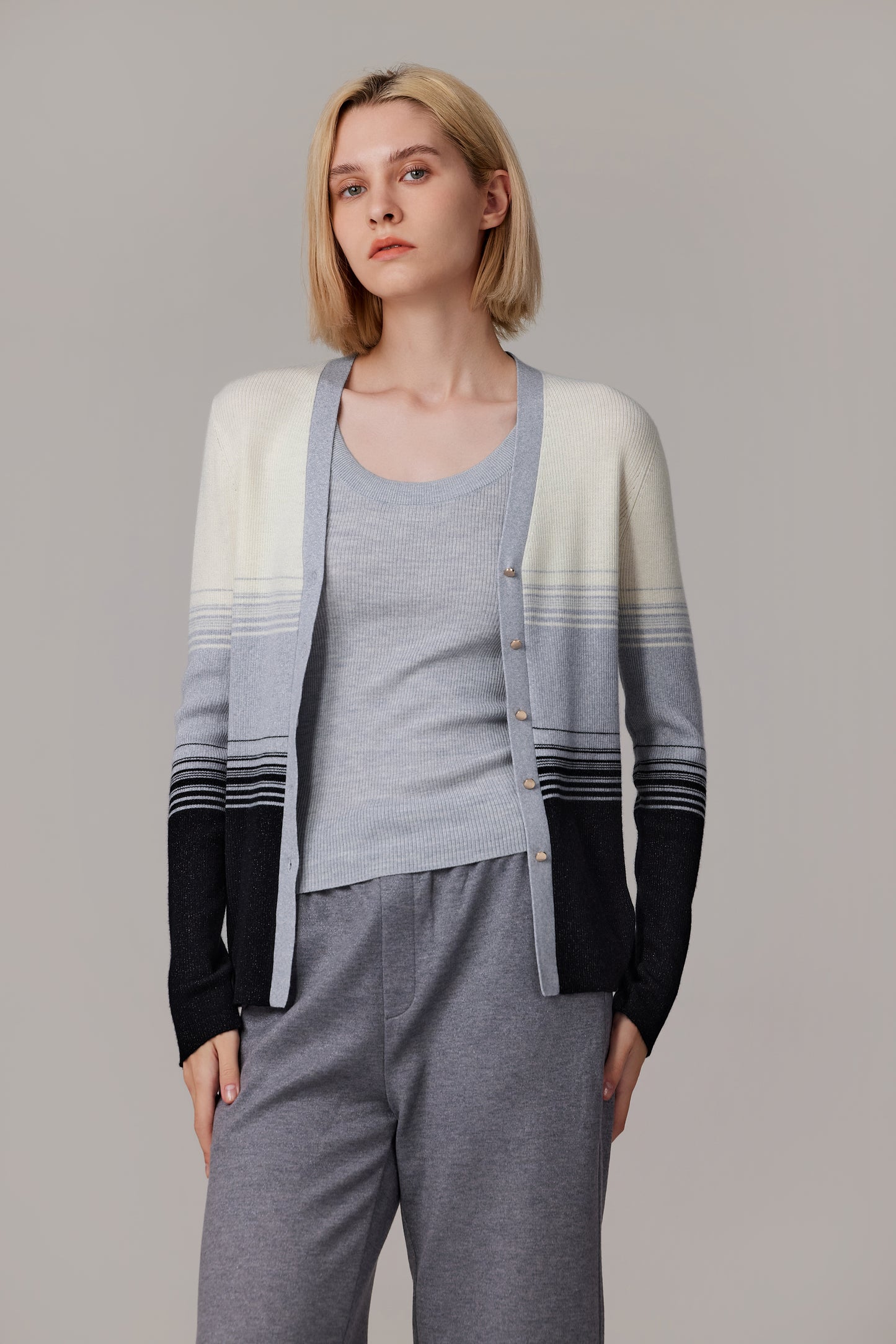 JENNIE LIU Womens Lurex Wool Cardigan | Metallic Button Up V Neck Sweater | Ultra Soft Ribbed Shimmer Knit | Machine Washable Cardigan Sweaters for Women