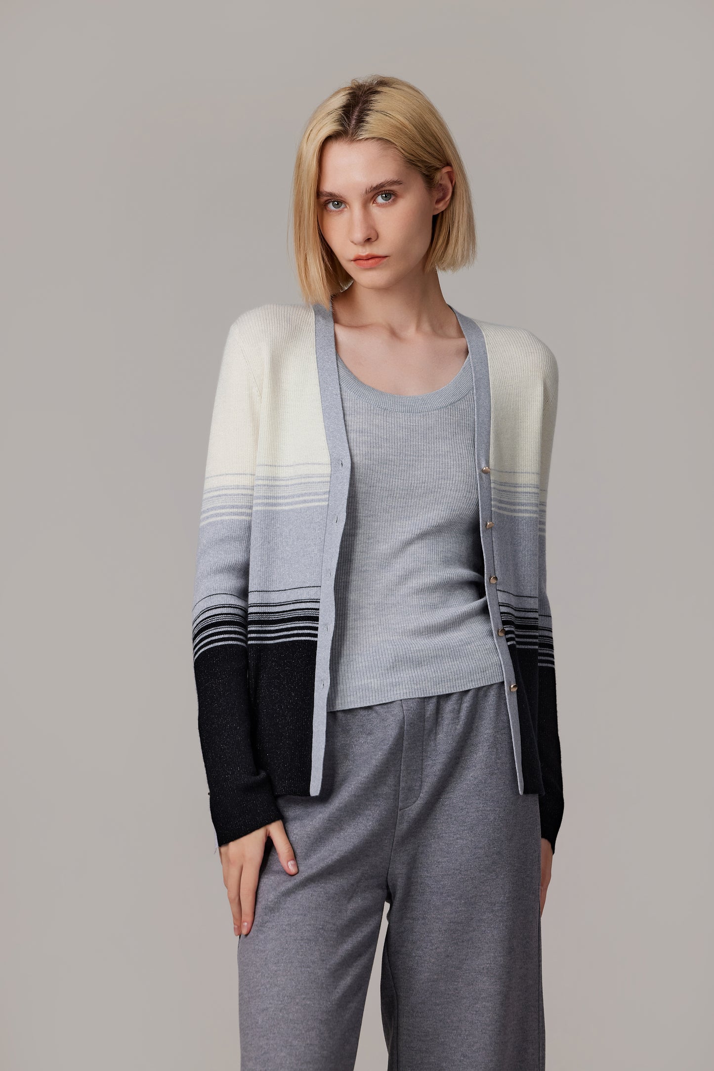 JENNIE LIU Womens Lurex Wool Cardigan | Metallic Button Up V Neck Sweater | Ultra Soft Ribbed Shimmer Knit | Machine Washable Cardigan Sweaters for Women