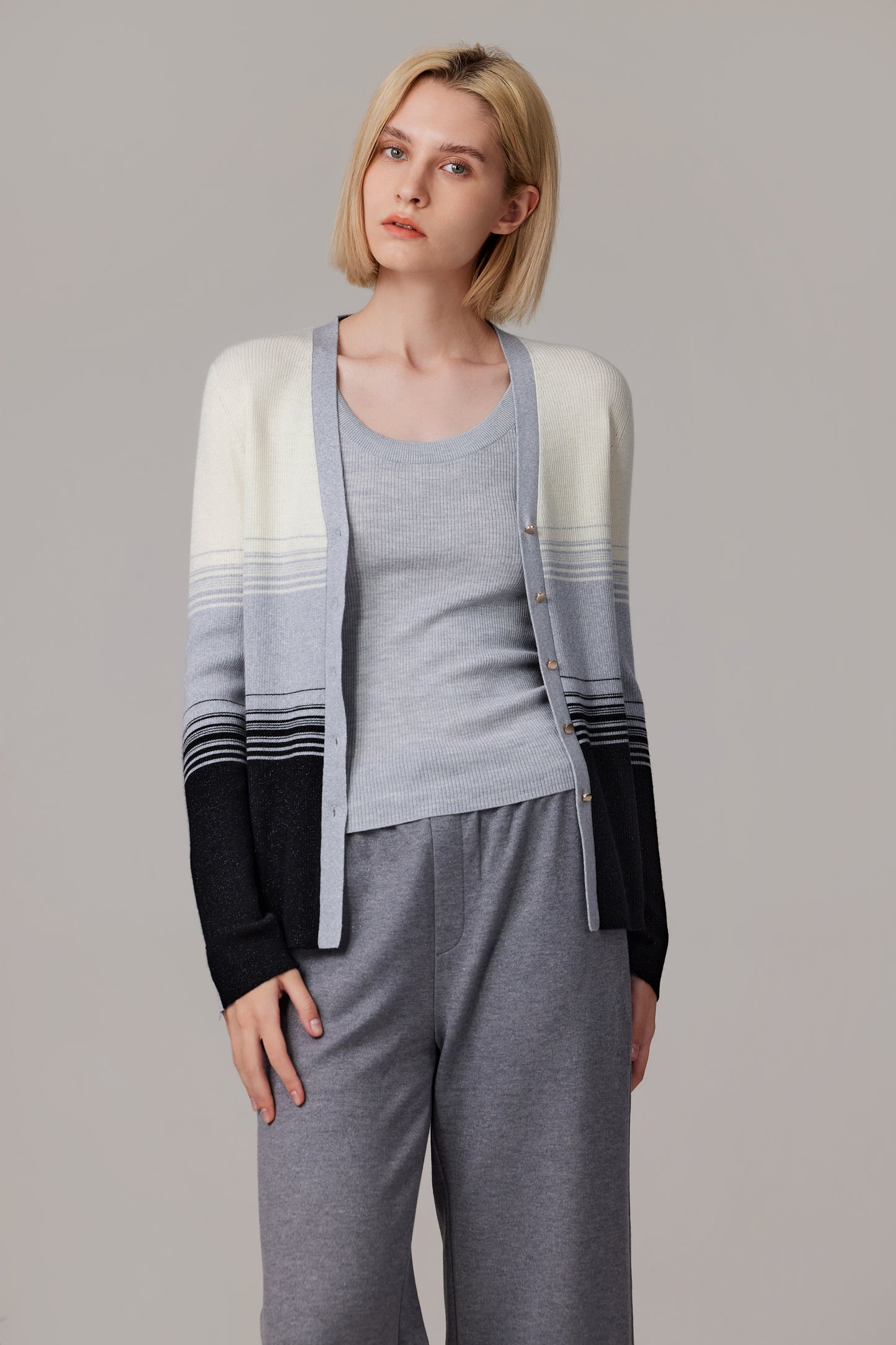 JENNIE LIU Womens Lurex Wool Cardigan | Metallic Button Up V Neck Sweater | Ultra Soft Ribbed Shimmer Knit | Machine Washable Cardigan Sweaters for Women