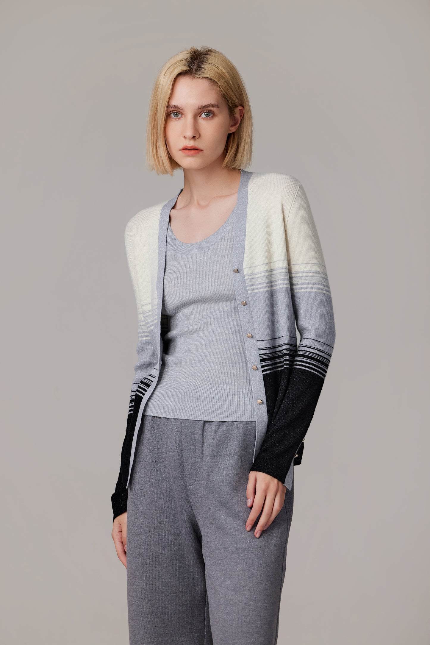 JENNIE LIU Womens Lurex Wool Cardigan | Metallic Button Up V Neck Sweater | Ultra Soft Ribbed Shimmer Knit | Machine Washable Cardigan Sweaters for Women