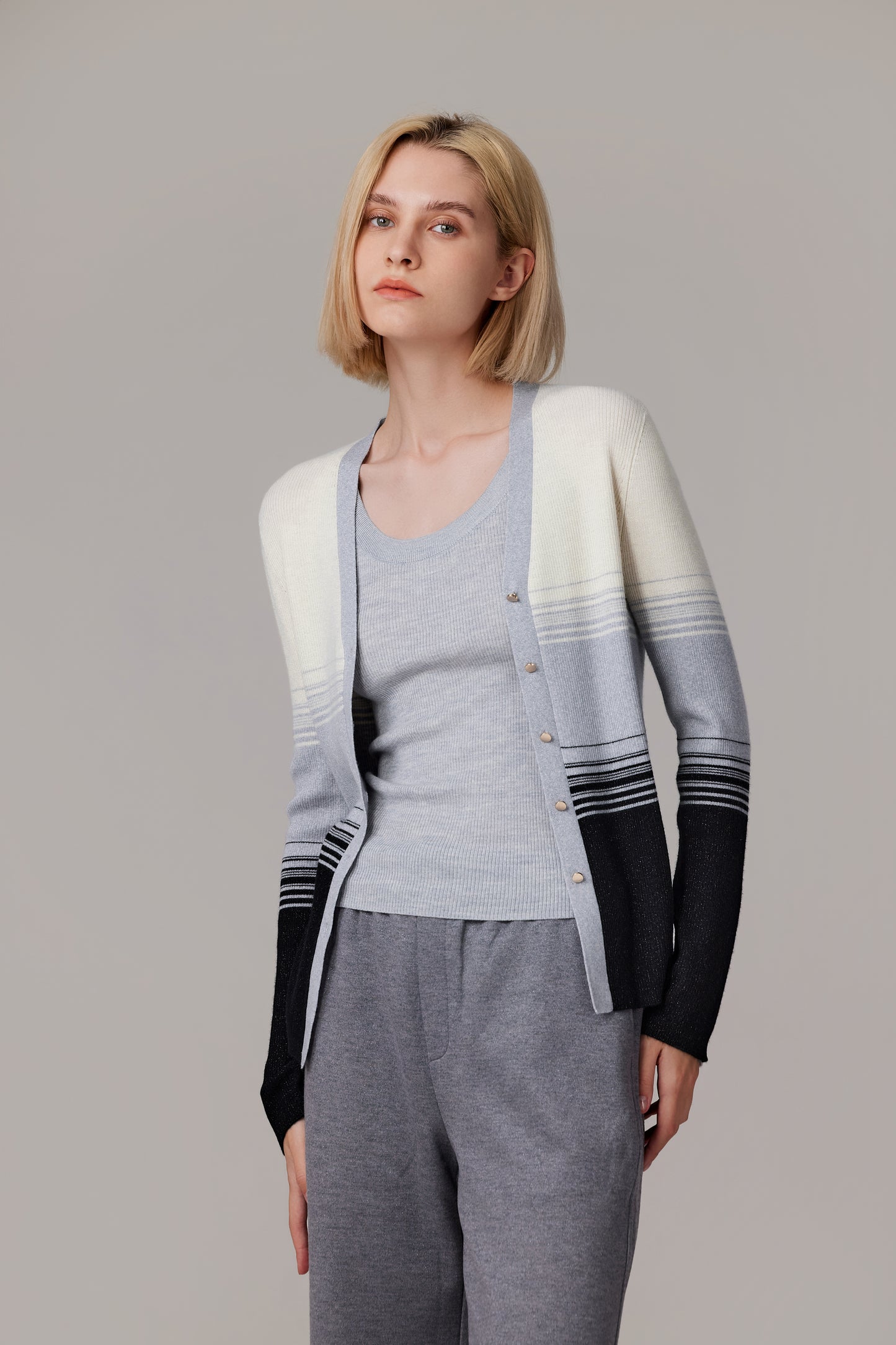 JENNIE LIU Womens Lurex Wool Cardigan | Metallic Button Up V Neck Sweater | Ultra Soft Ribbed Shimmer Knit | Machine Washable Cardigan Sweaters for Women