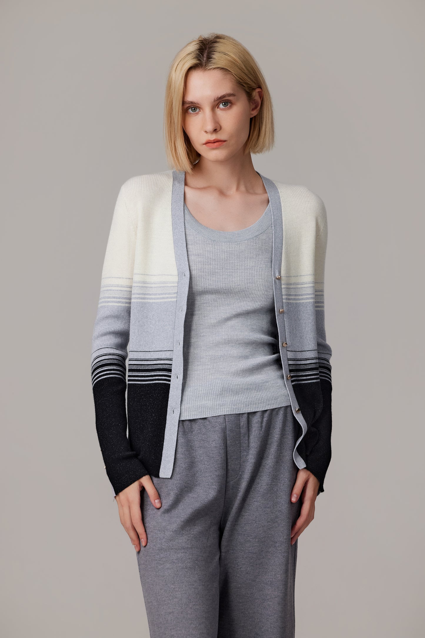 JENNIE LIU Womens Lurex Wool Cardigan | Metallic Button Up V Neck Sweater | Ultra Soft Ribbed Shimmer Knit | Machine Washable Cardigan Sweaters for Women