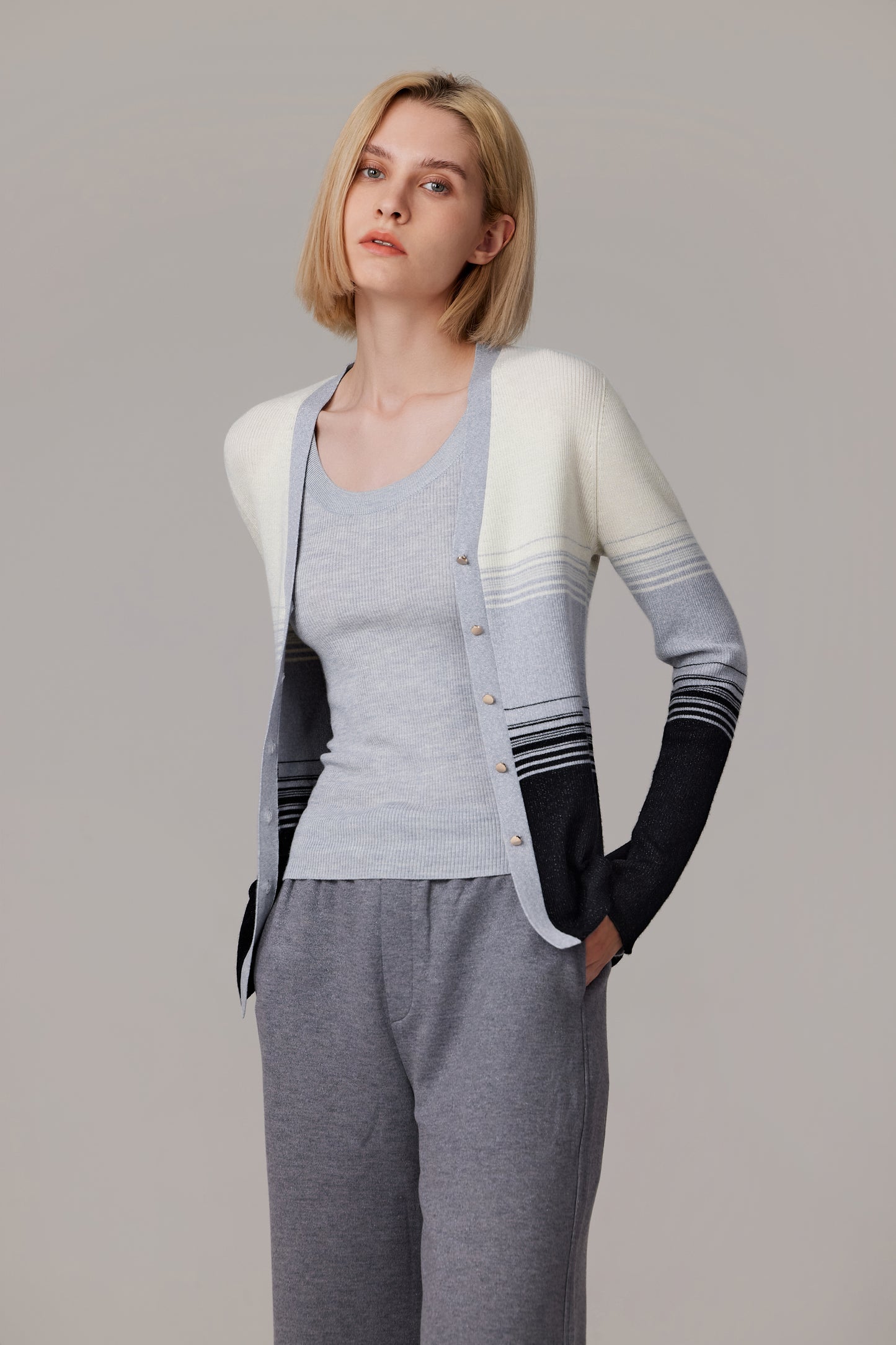 JENNIE LIU Womens Lurex Wool Cardigan | Metallic Button Up V Neck Sweater | Ultra Soft Ribbed Shimmer Knit | Machine Washable Cardigan Sweaters for Women